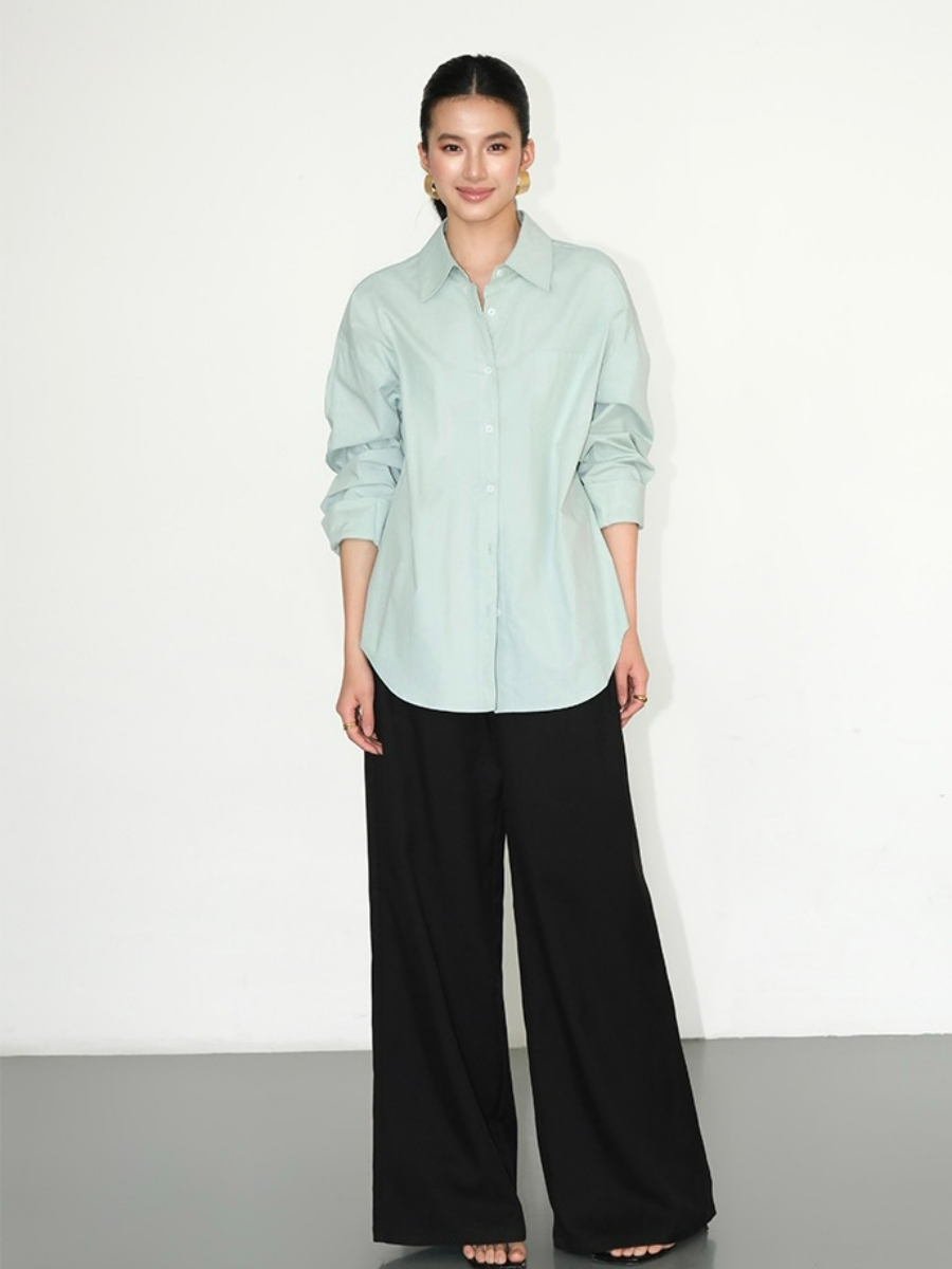 Kenna Oversized Cotton Shirt with Pocket-The Black Bow-