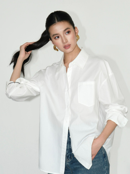 Kenna Oversized Cotton Shirt with Pocket-The Black Bow-