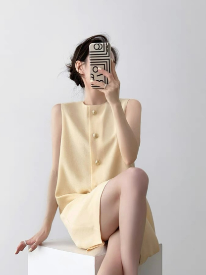 Natahja Sleeveless Button Shift Dress-The Black Bow-