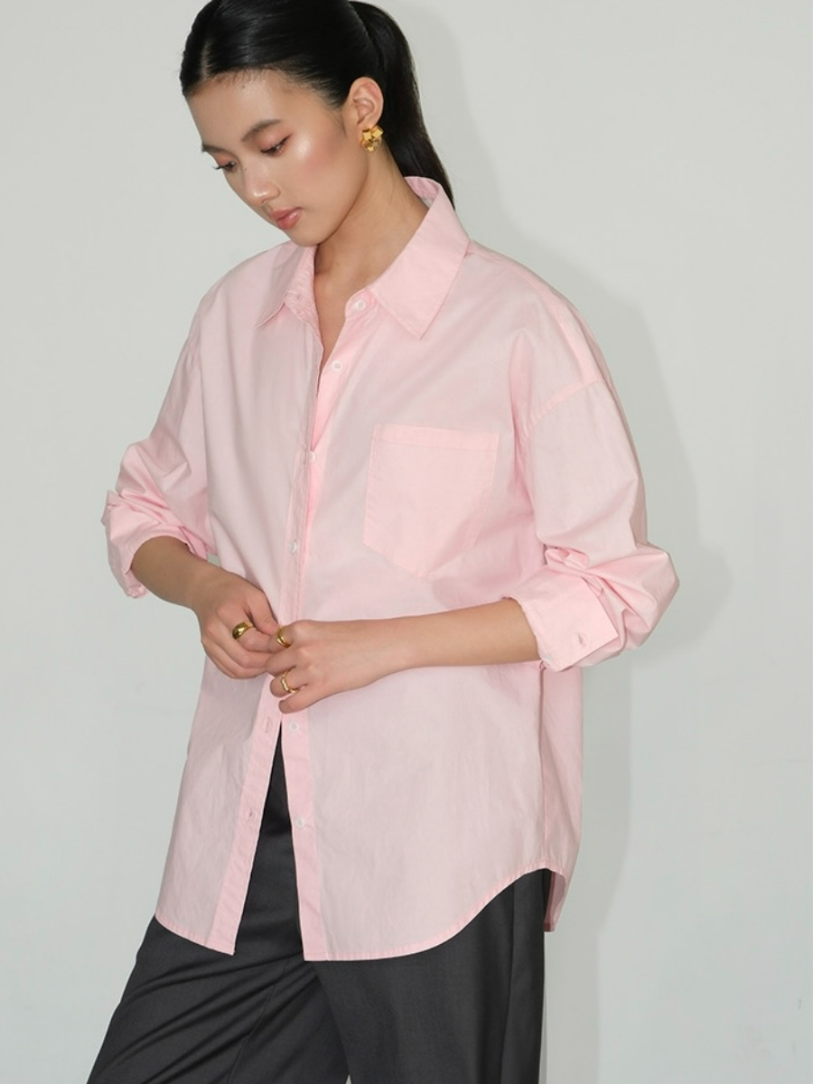 Kenna Oversized Cotton Shirt with Pocket-The Black Bow-