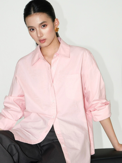 Kenna Oversized Cotton Shirt with Pocket-The Black Bow-