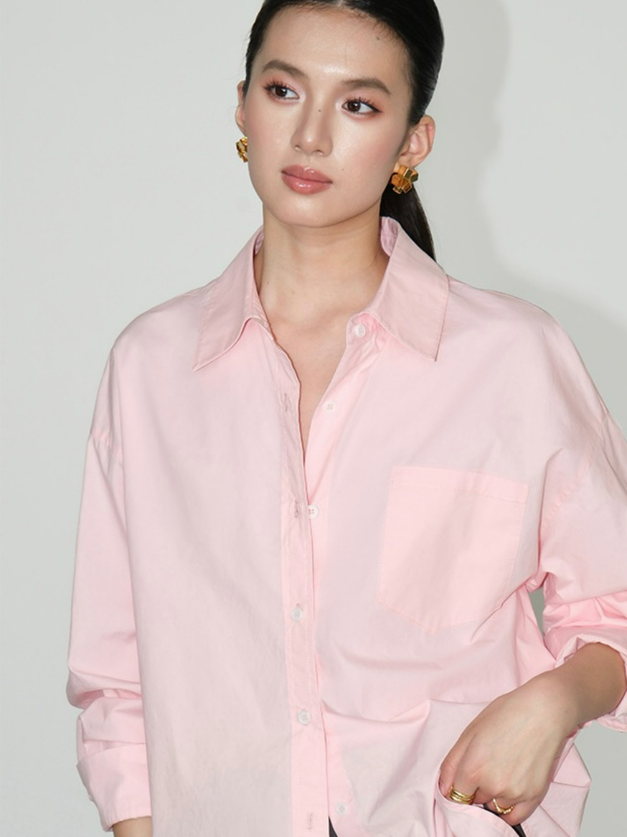 Kenna Oversized Cotton Shirt with Pocket-The Black Bow-