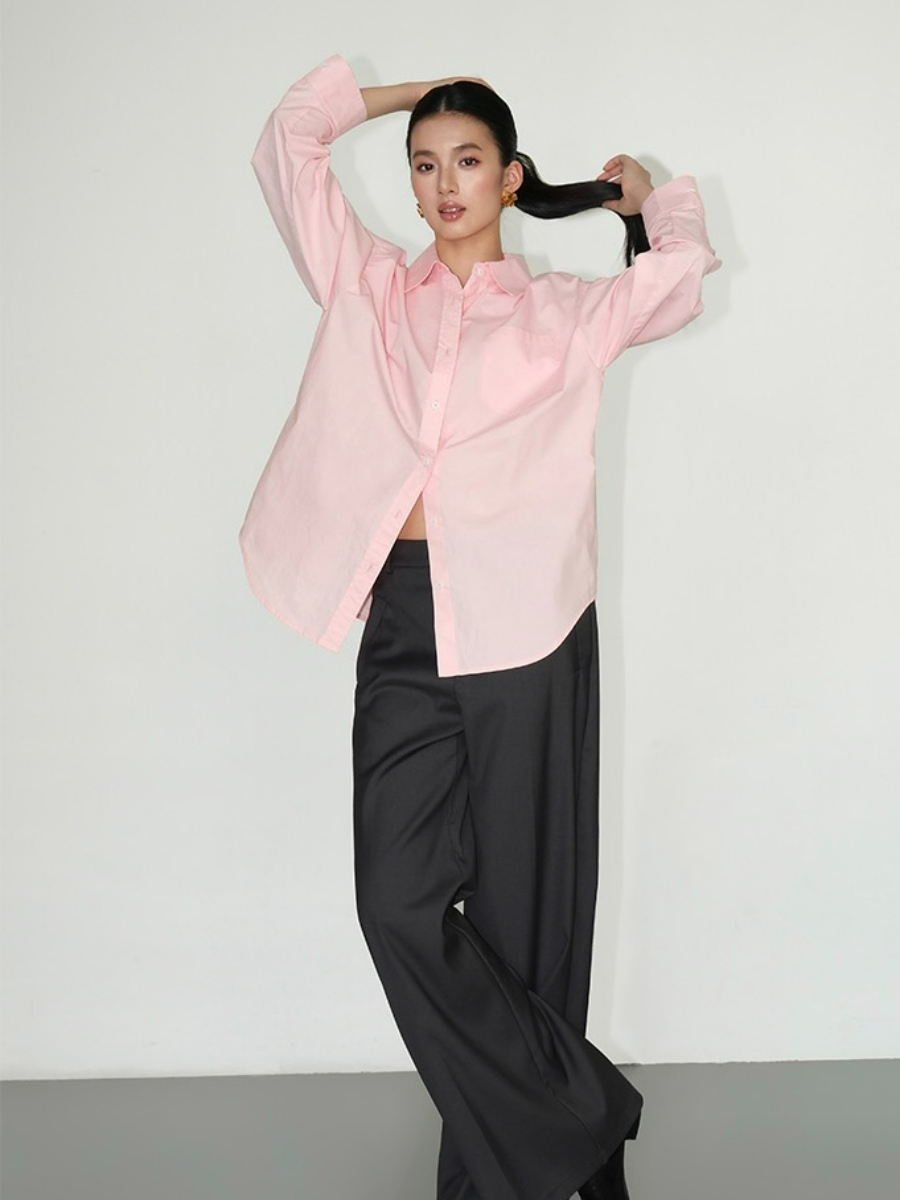 Kenna Oversized Cotton Shirt with Pocket-The Black Bow-