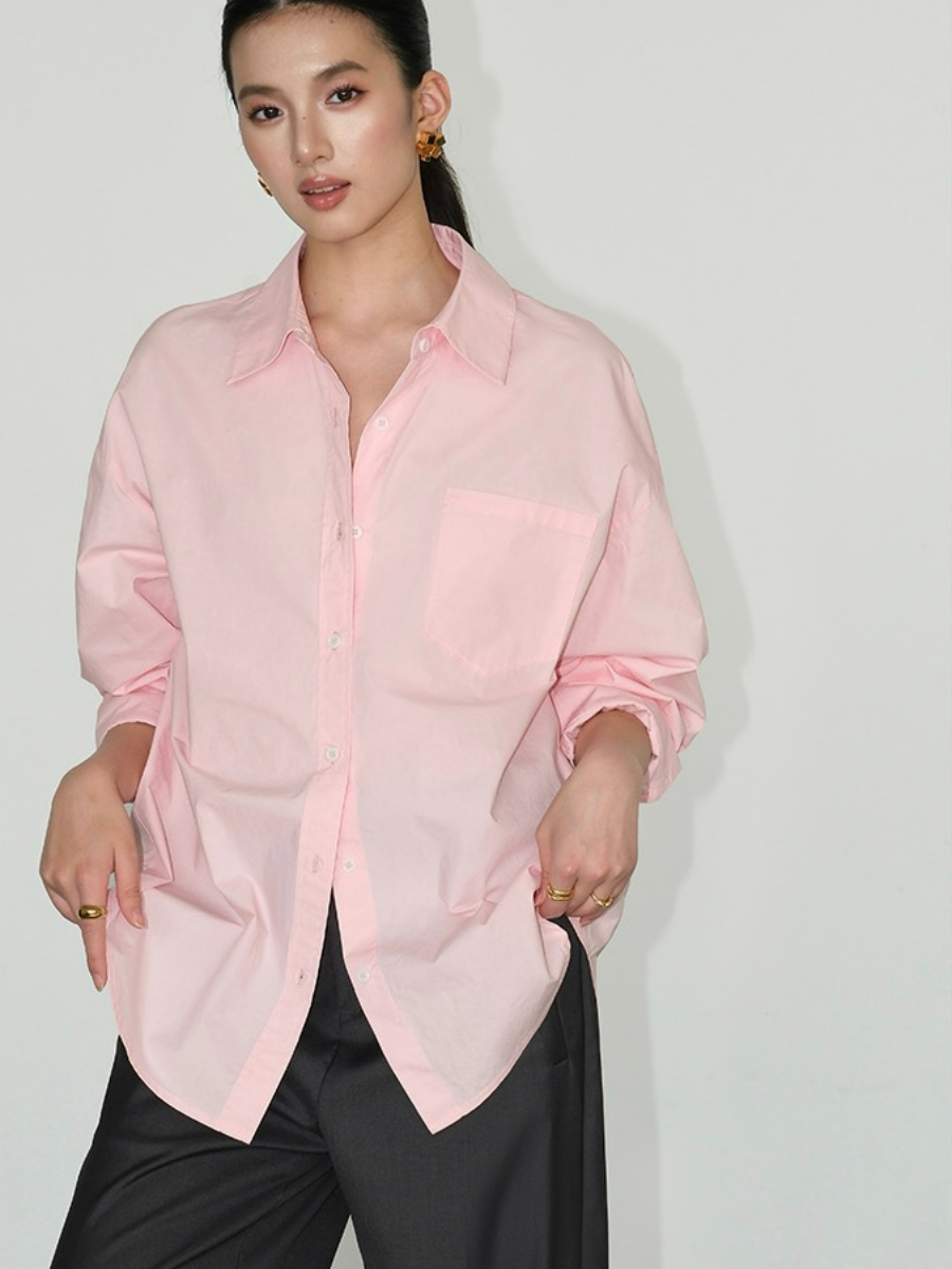 Kenna Oversized Cotton Shirt with Pocket-The Black Bow-