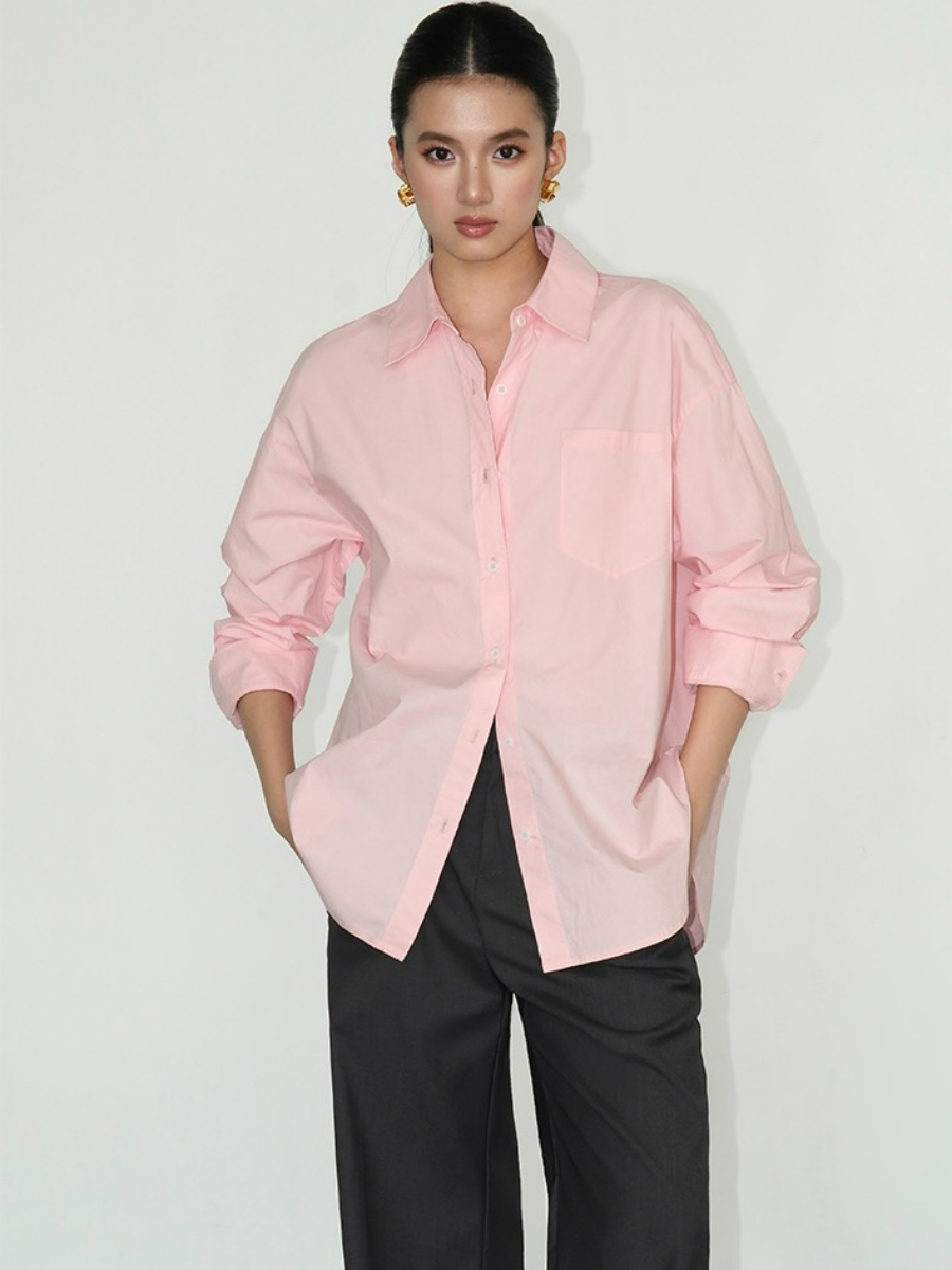 Kenna Oversized Cotton Shirt with Pocket-The Black Bow-