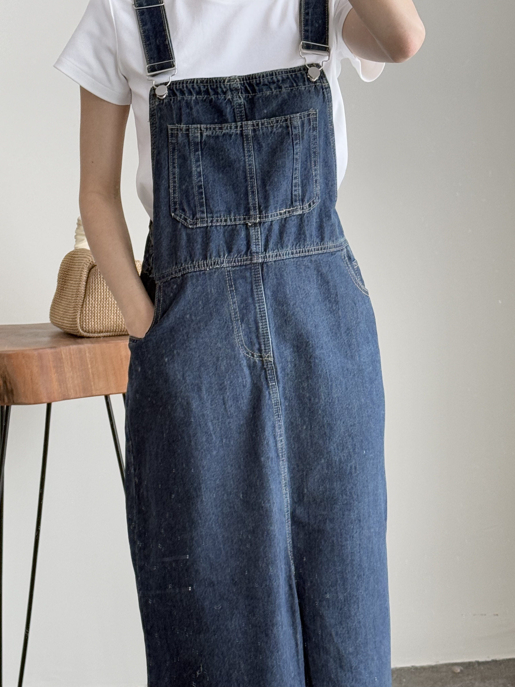 American Denim Dungaree Dress & Pezy Basic Tee-The Black Bow-