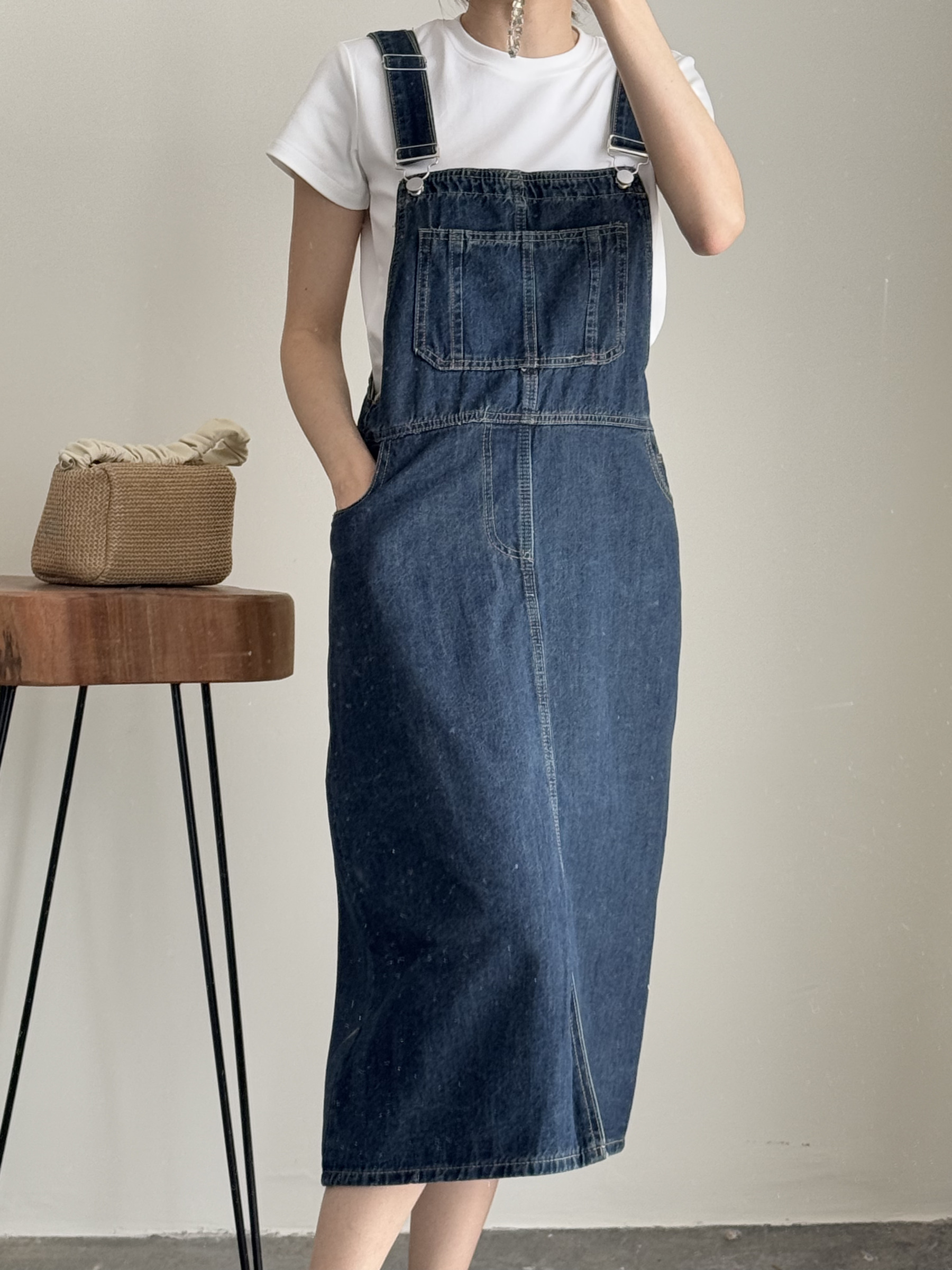 American Denim Dungaree Dress & Pezy Basic Tee-The Black Bow-