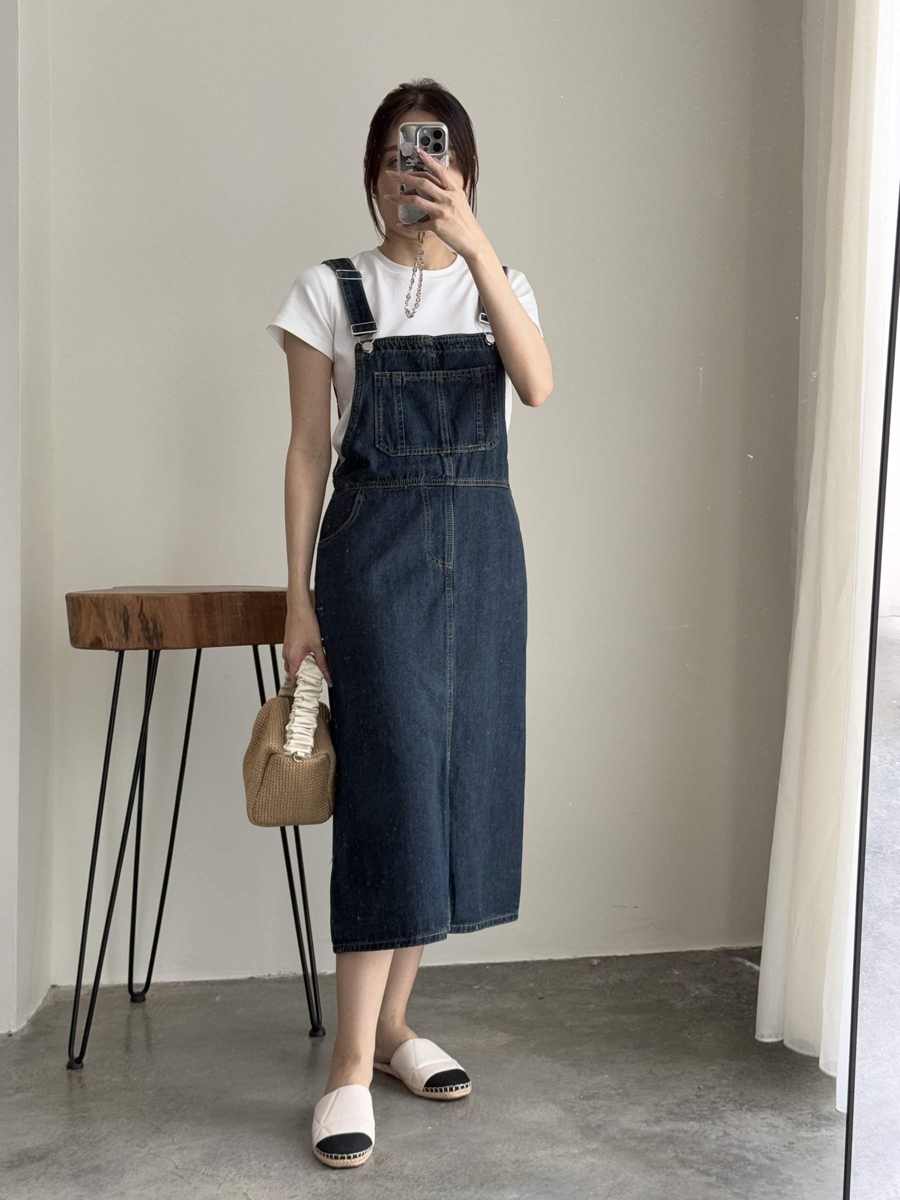 American Denim Dungaree Dress & Pezy Basic Tee-The Black Bow-