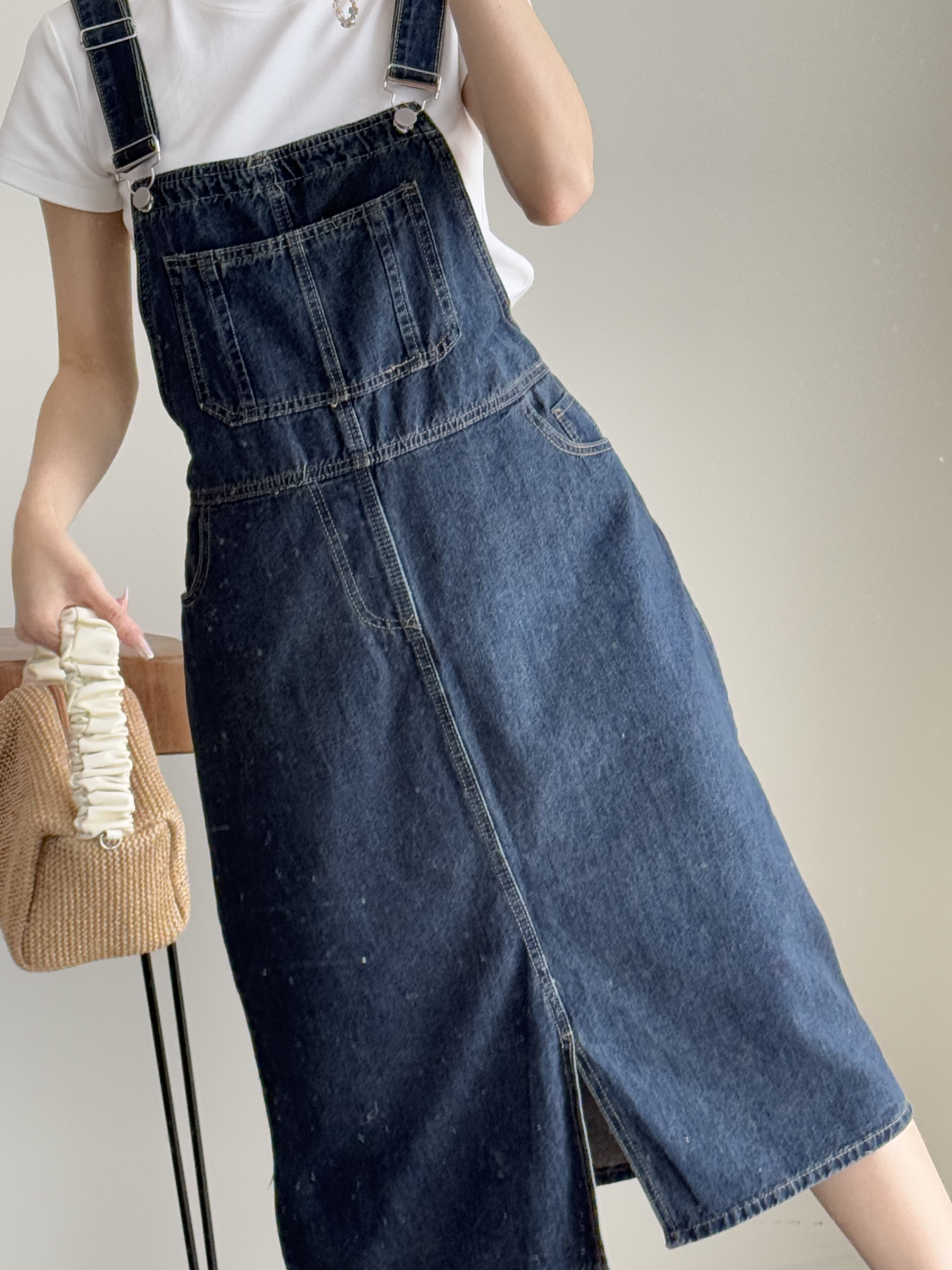 American Denim Dungaree Dress & Pezy Basic Tee-The Black Bow-