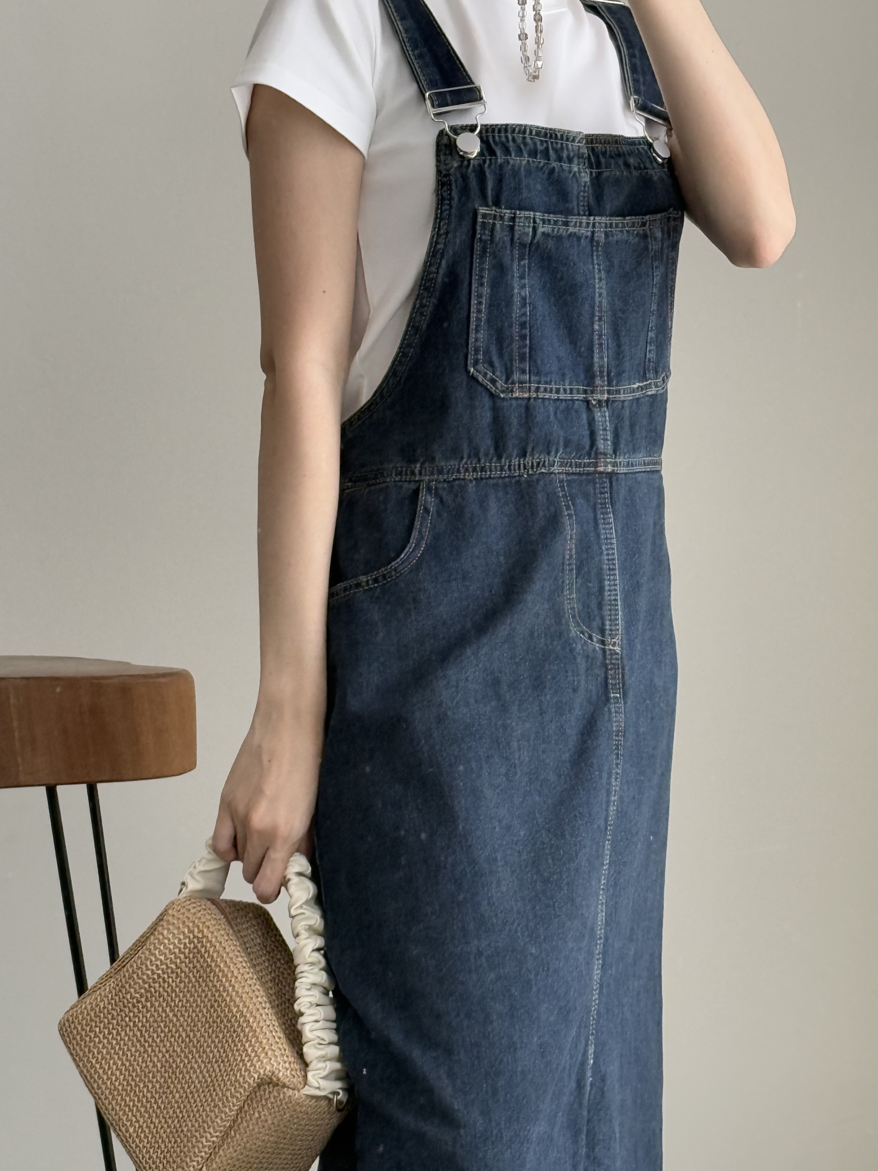 American Denim Dungaree Dress & Pezy Basic Tee-The Black Bow-