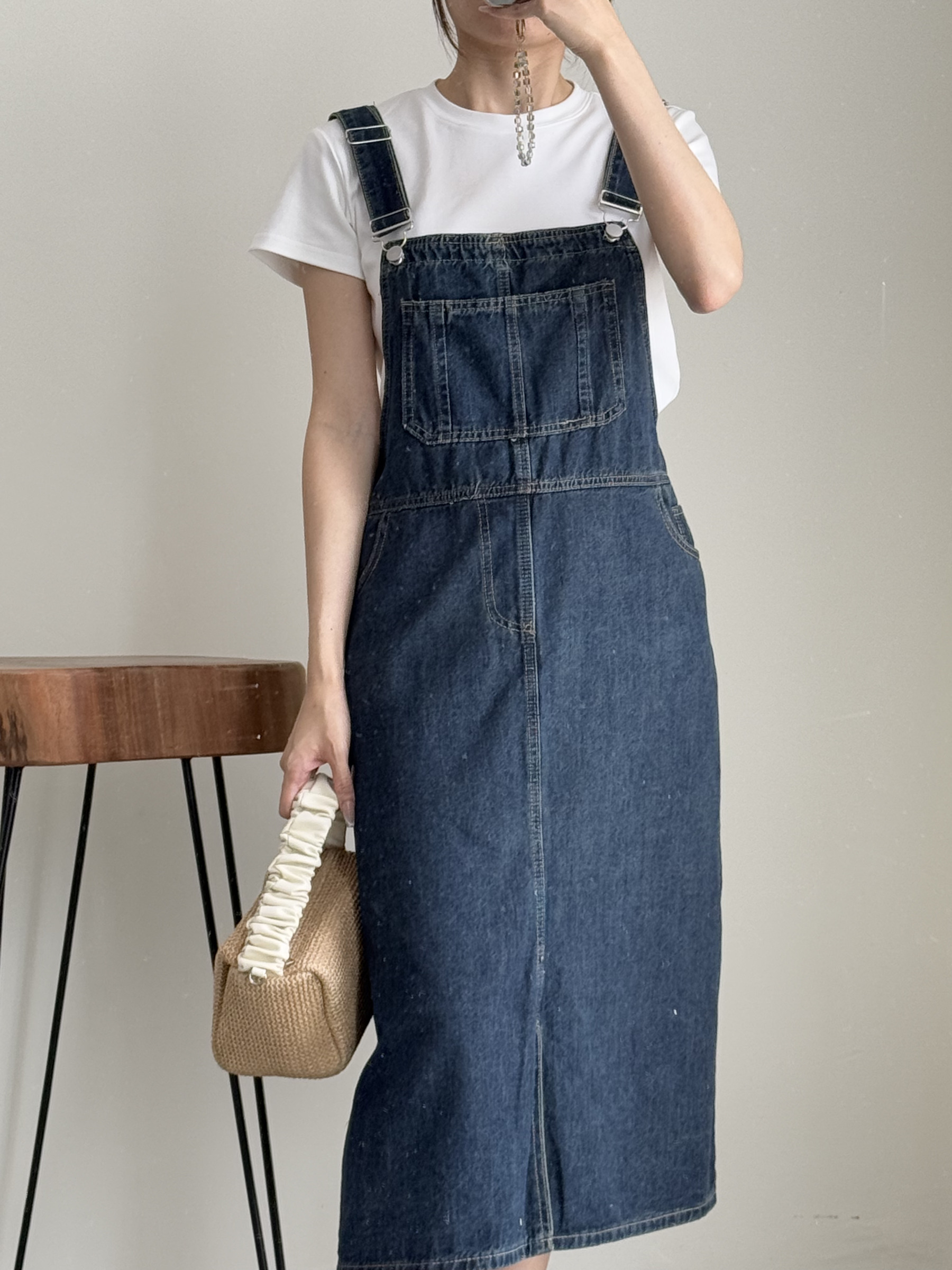 American Denim Dungaree Dress & Pezy Basic Tee-The Black Bow-