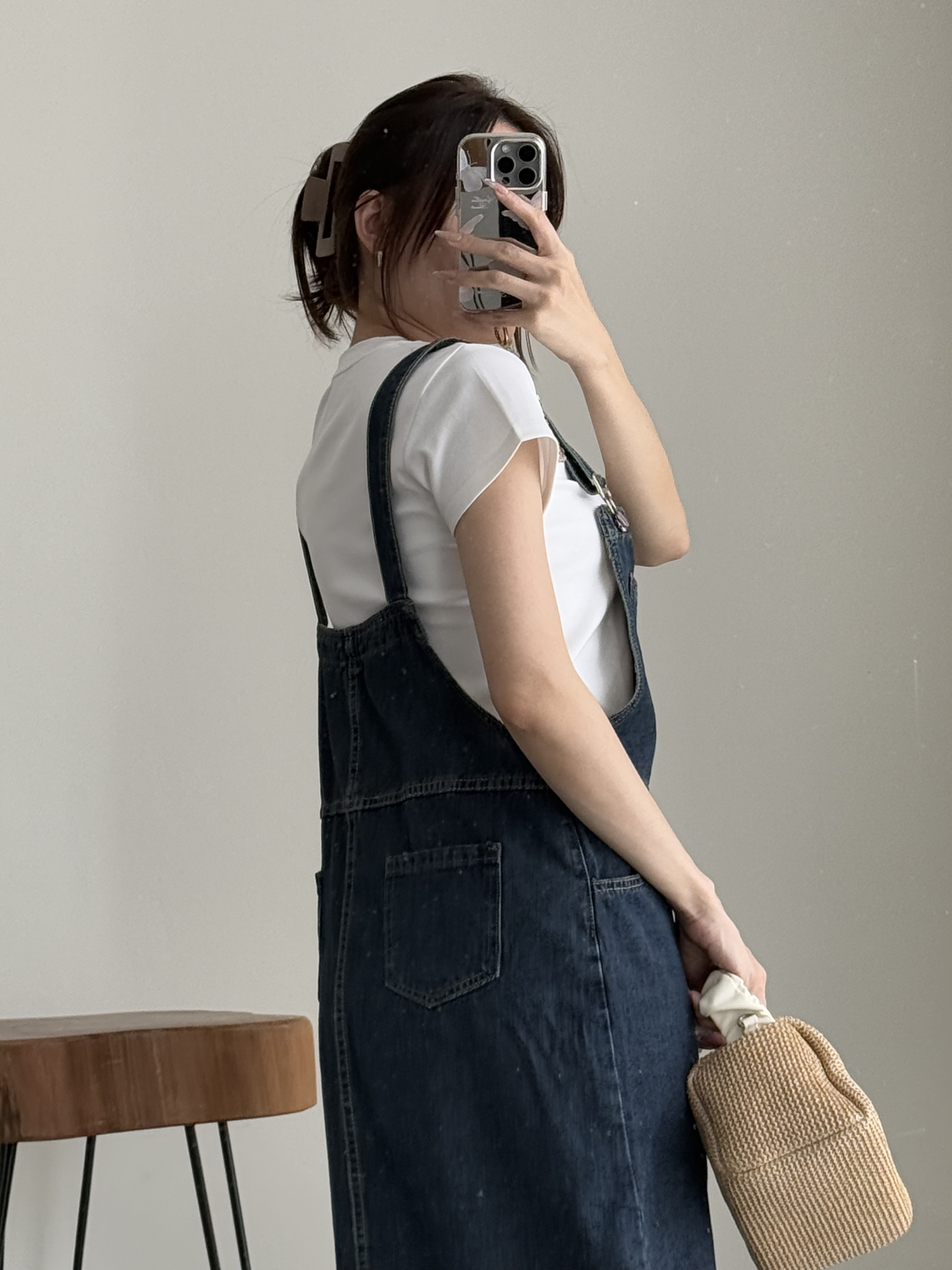 American Denim Dungaree Dress & Pezy Basic Tee-The Black Bow-