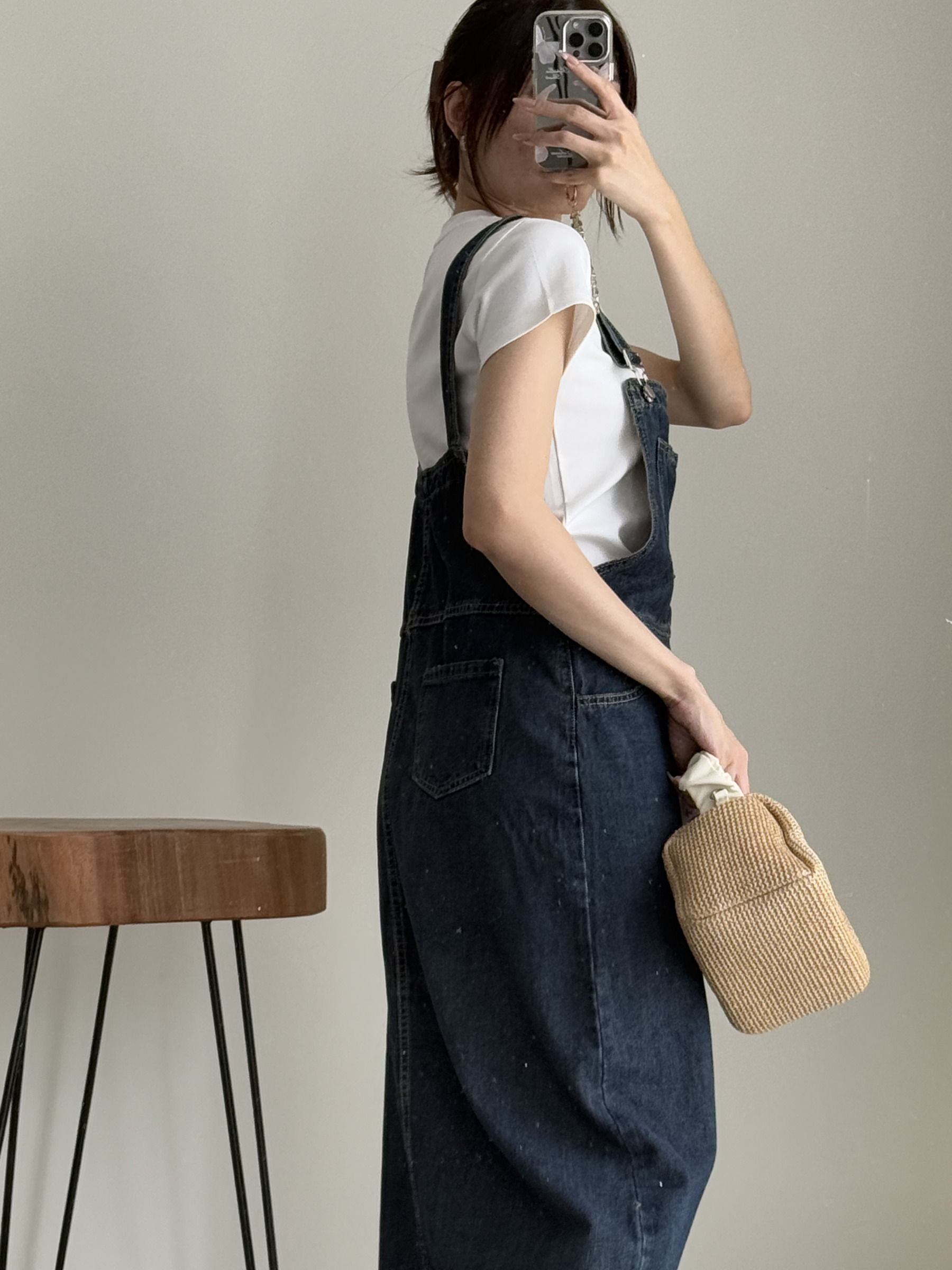 American Denim Dungaree Dress & Pezy Basic Tee-The Black Bow-