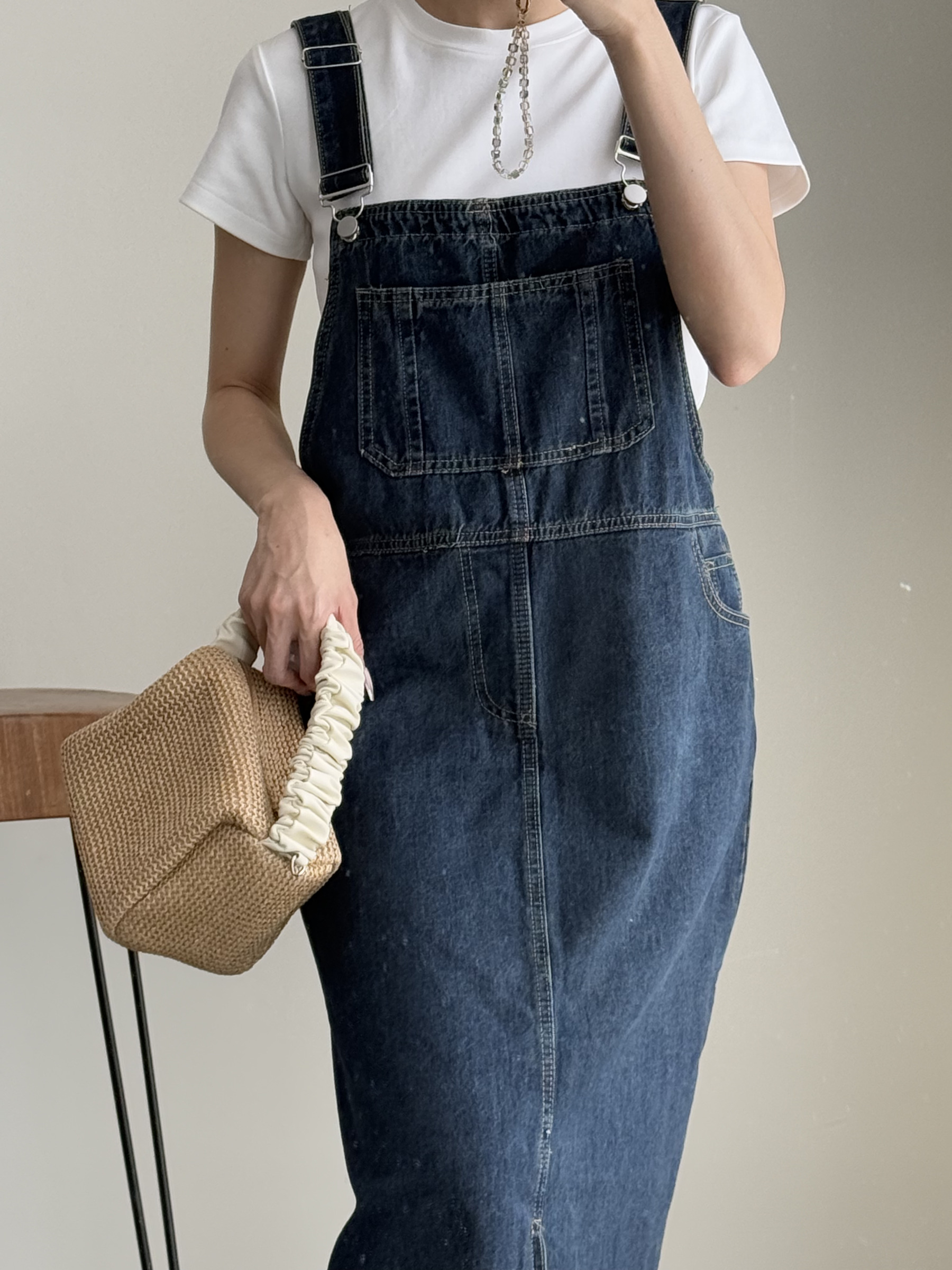 American Denim Dungaree Dress & Pezy Basic Tee-The Black Bow-