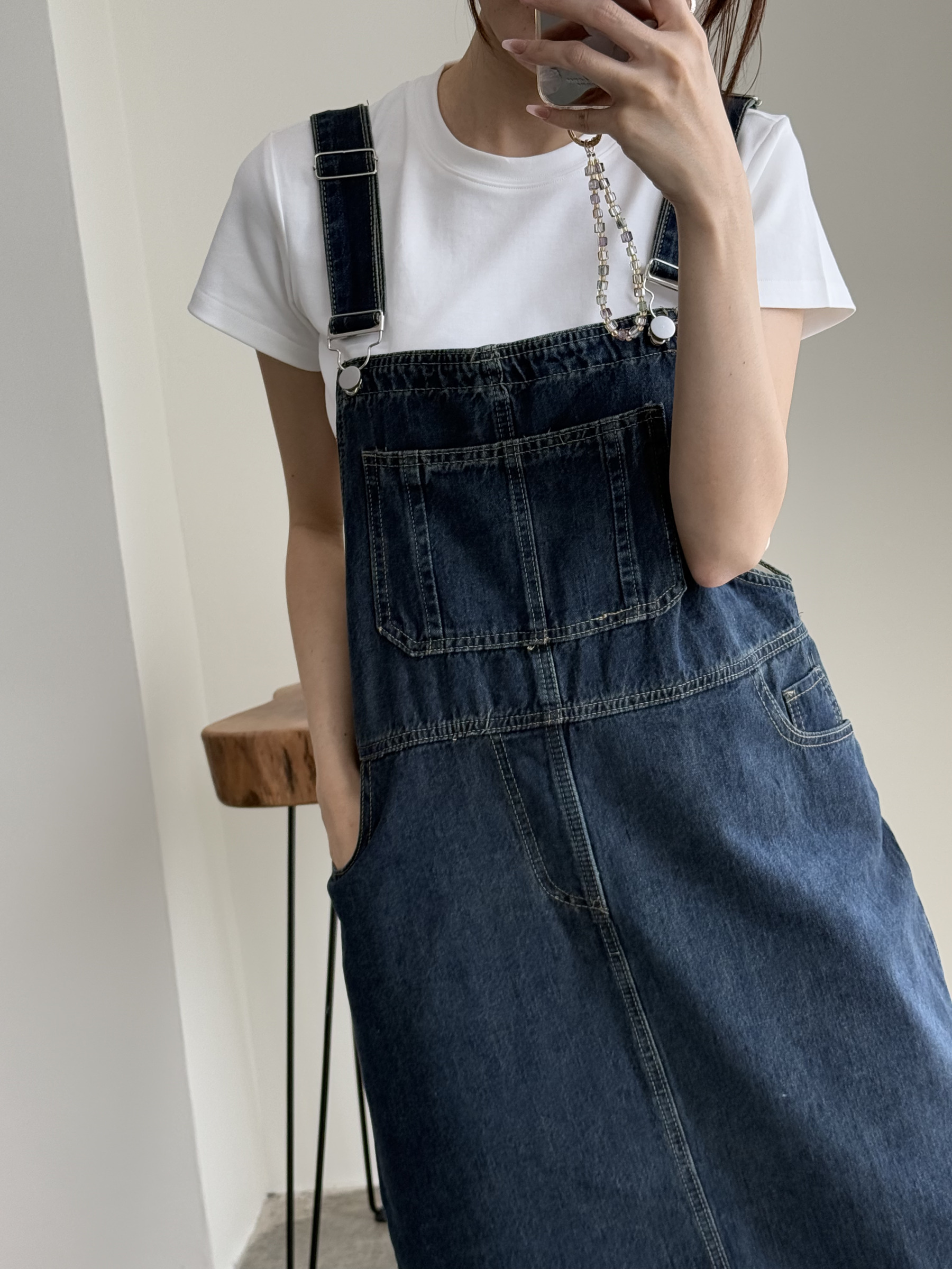 American Denim Dungaree Dress & Pezy Basic Tee-The Black Bow-