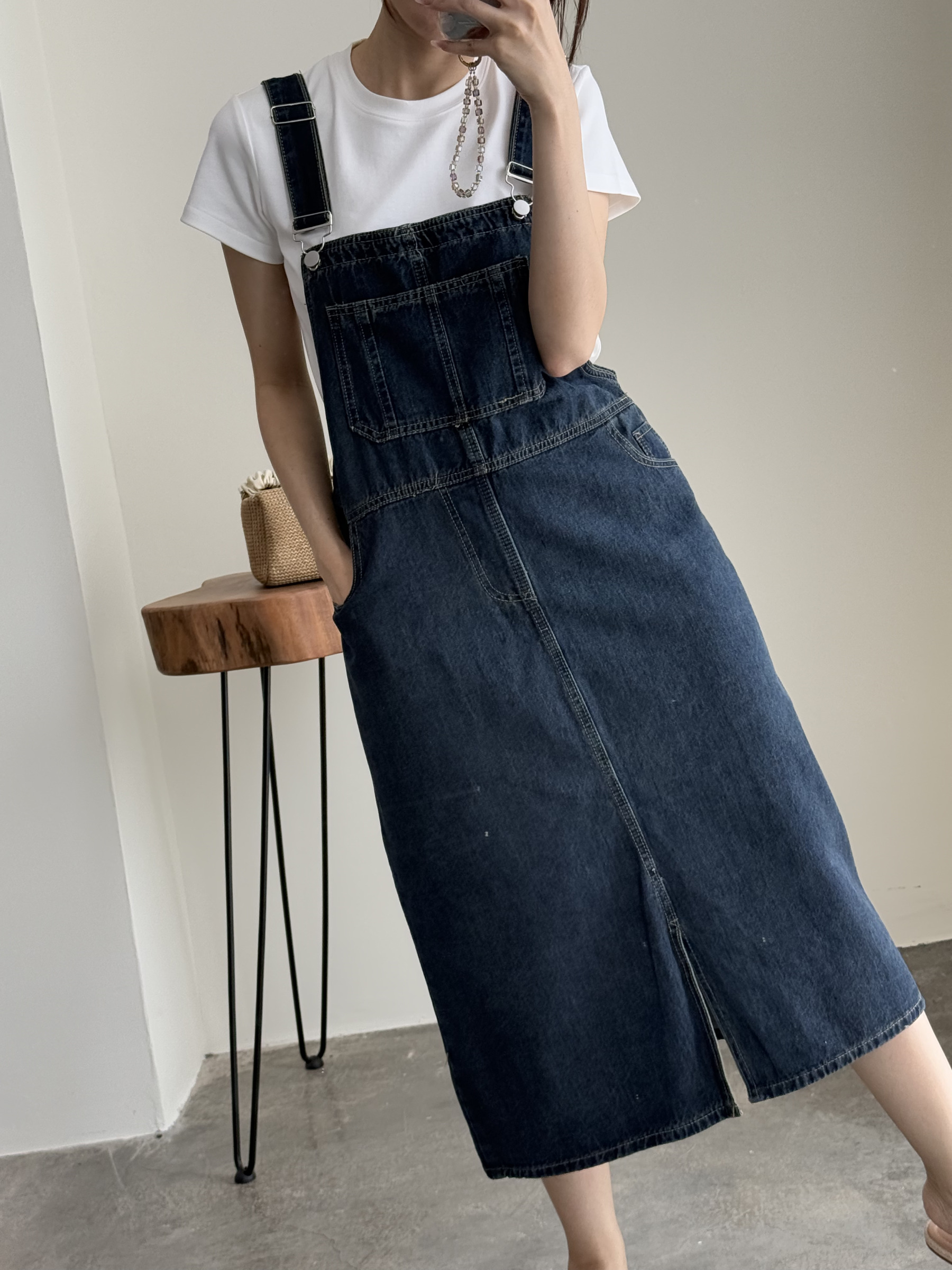 American Denim Dungaree Dress & Pezy Basic Tee-The Black Bow-