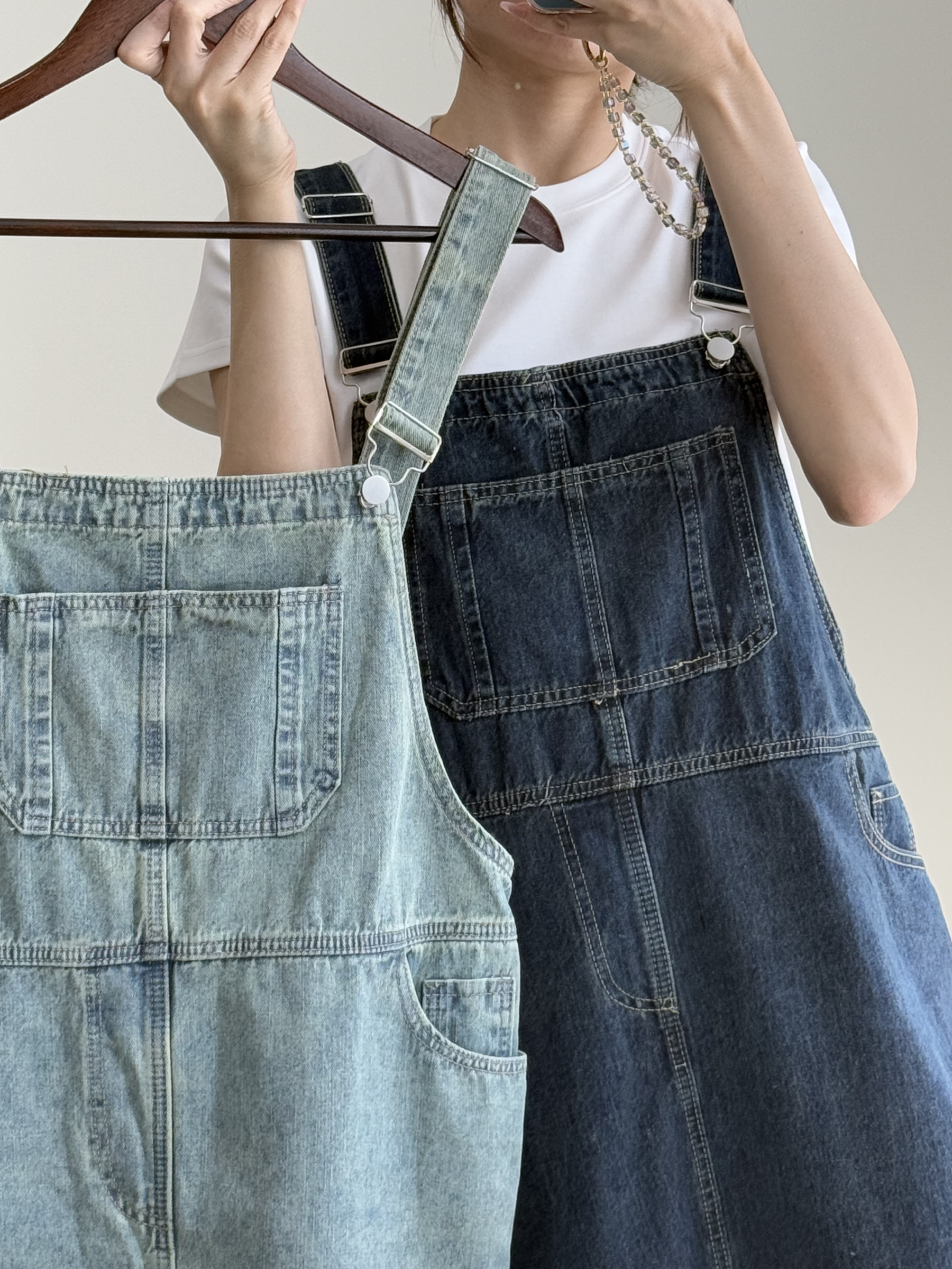 American Denim Dungaree Dress & Pezy Basic Tee-The Black Bow-