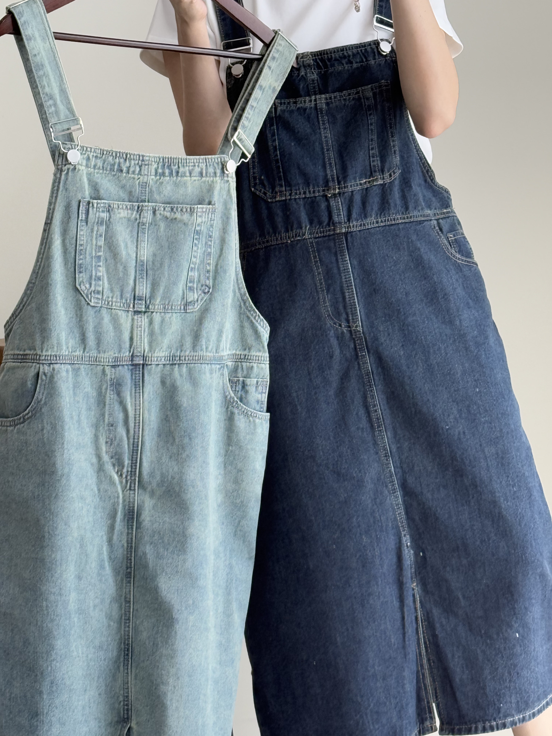 American Denim Dungaree Dress & Pezy Basic Tee-The Black Bow-