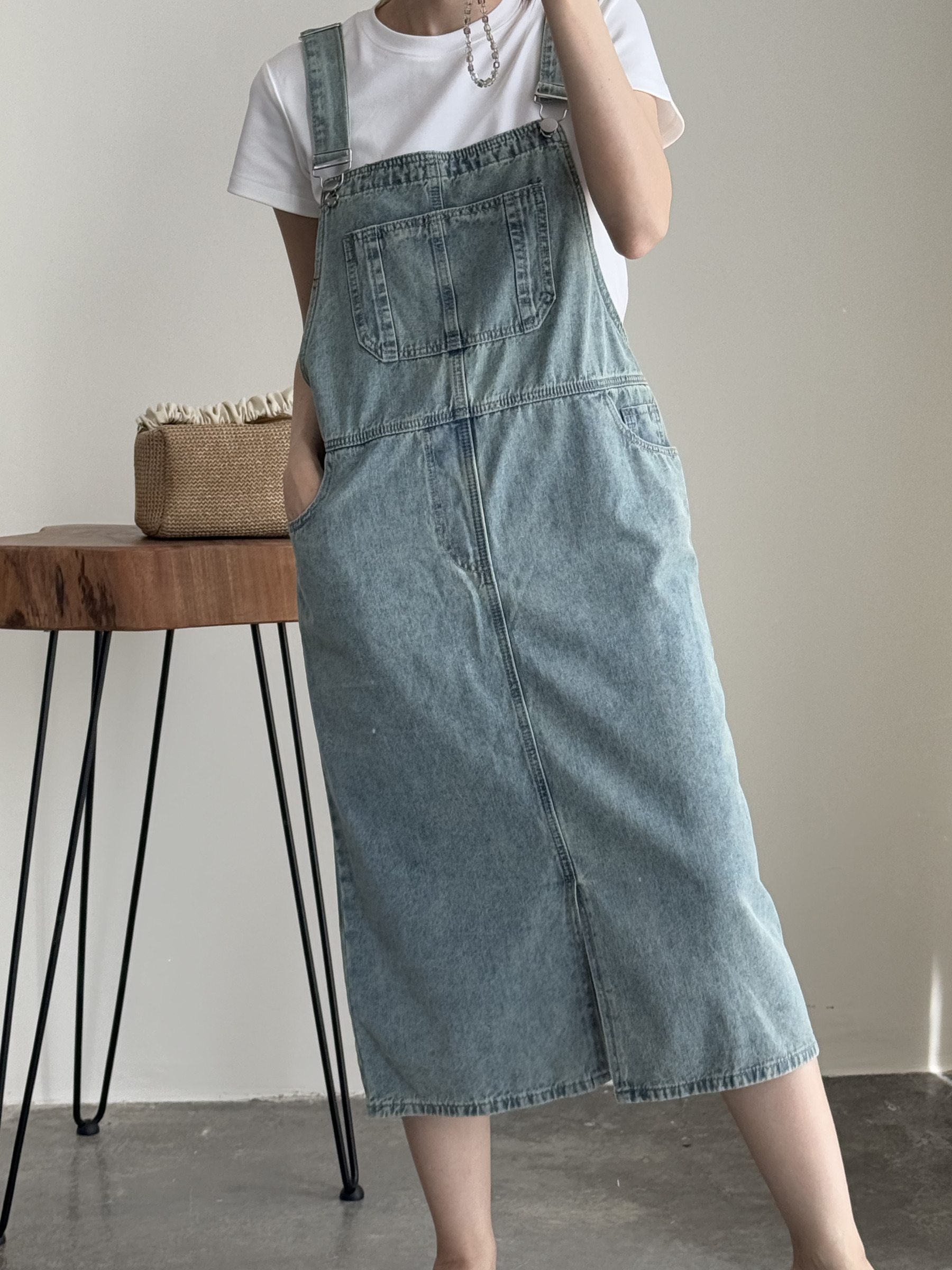 American Denim Dungaree Dress & Pezy Basic Tee-The Black Bow-