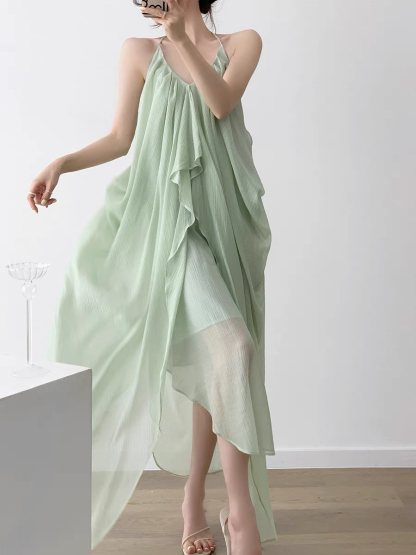 Nubia Halter Neck Layered Flowy Dress-The Black Bow-