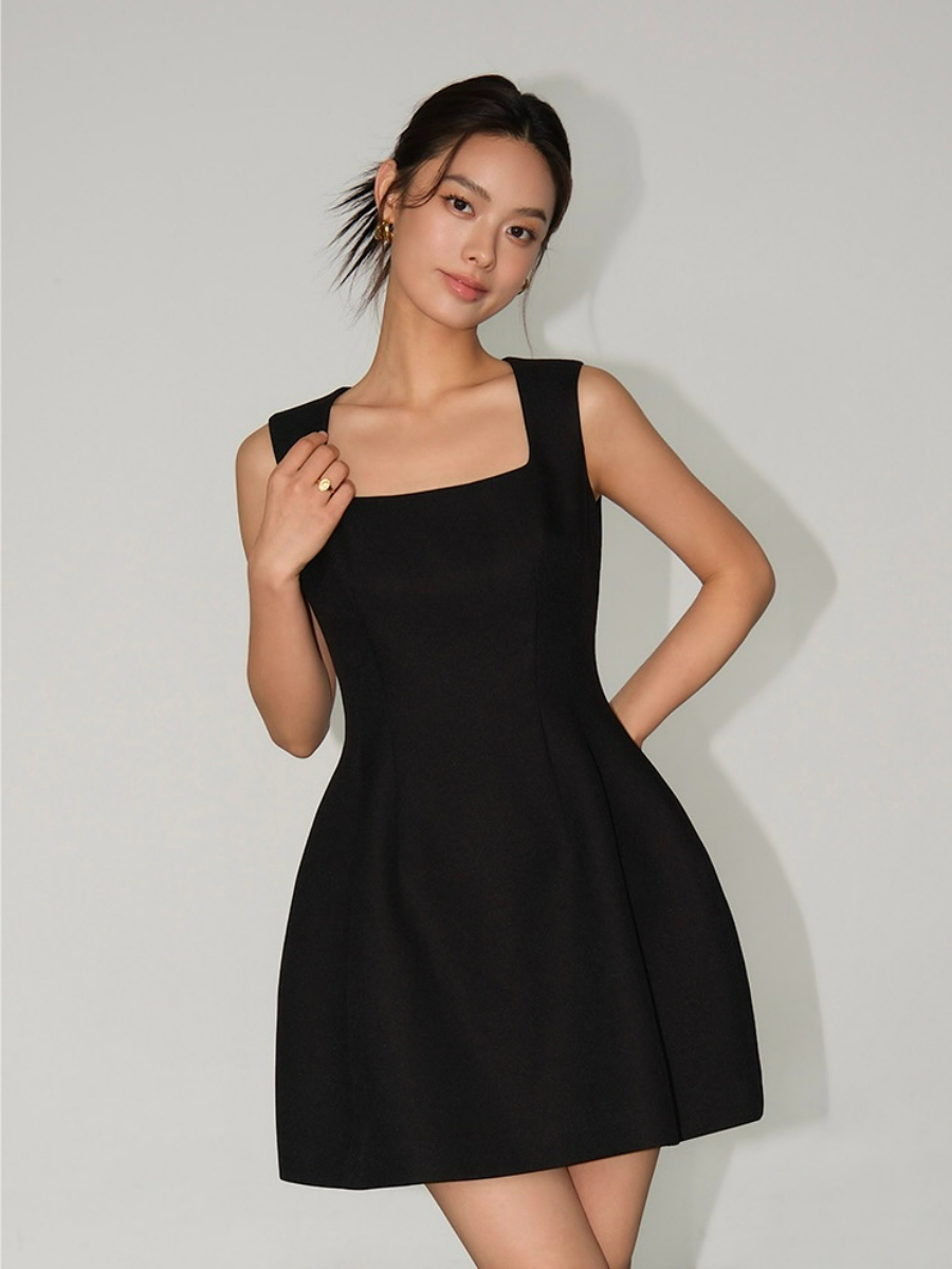 Jaime Squre Neck Mini Hem Dress-The Black Bow-