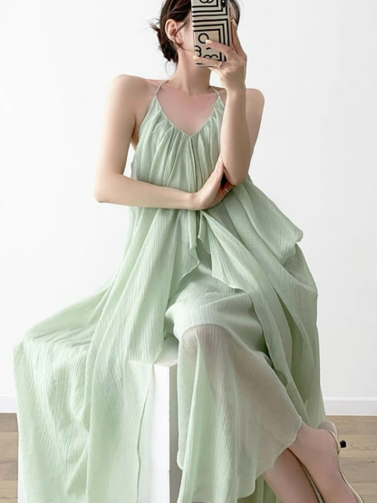 Nubia Halter Neck Layered Flowy Dress-The Black Bow-