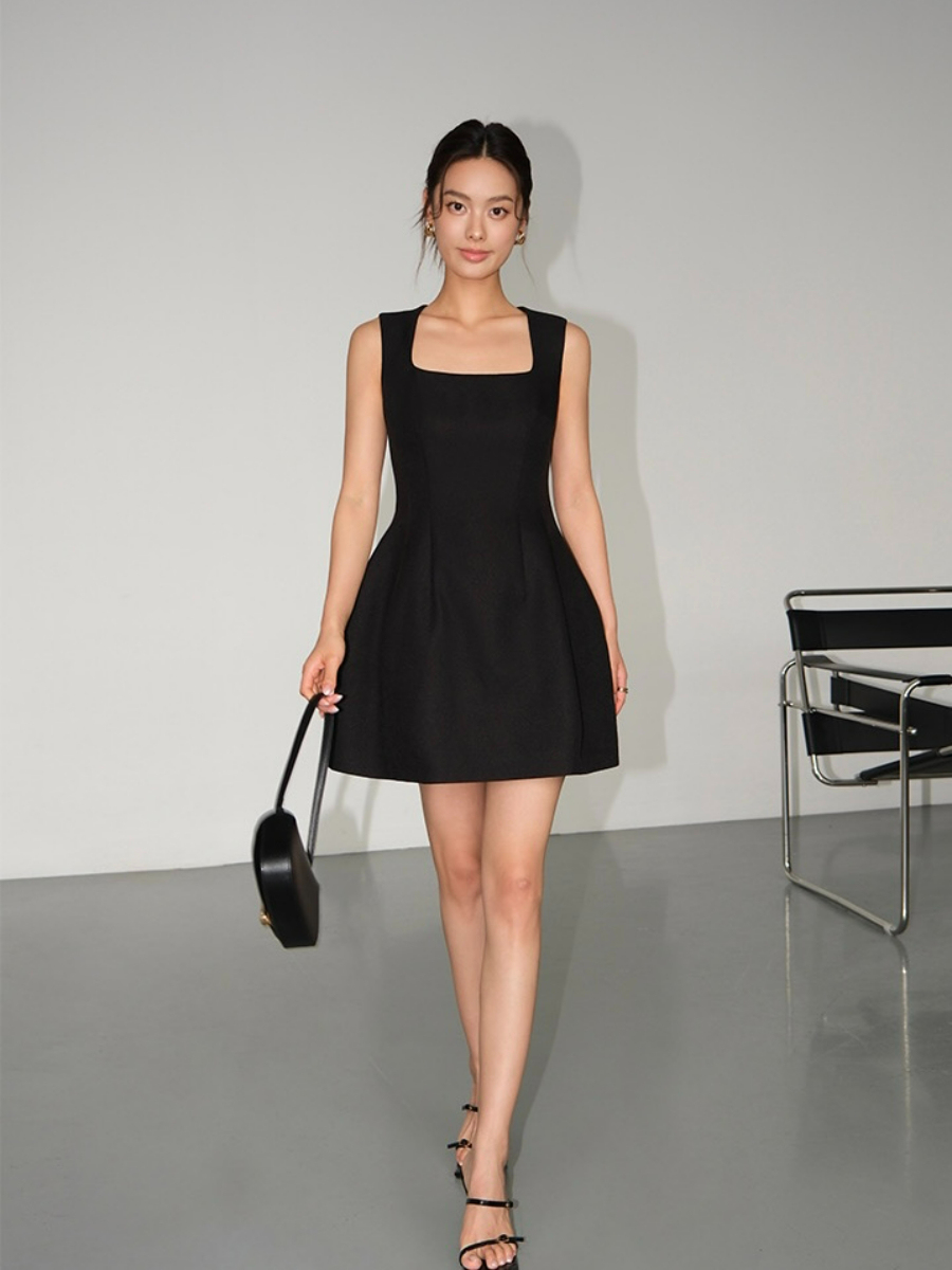 Jaime Squre Neck Mini Hem Dress-The Black Bow-