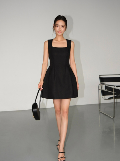 Jaime Squre Neck Mini Hem Dress-The Black Bow-