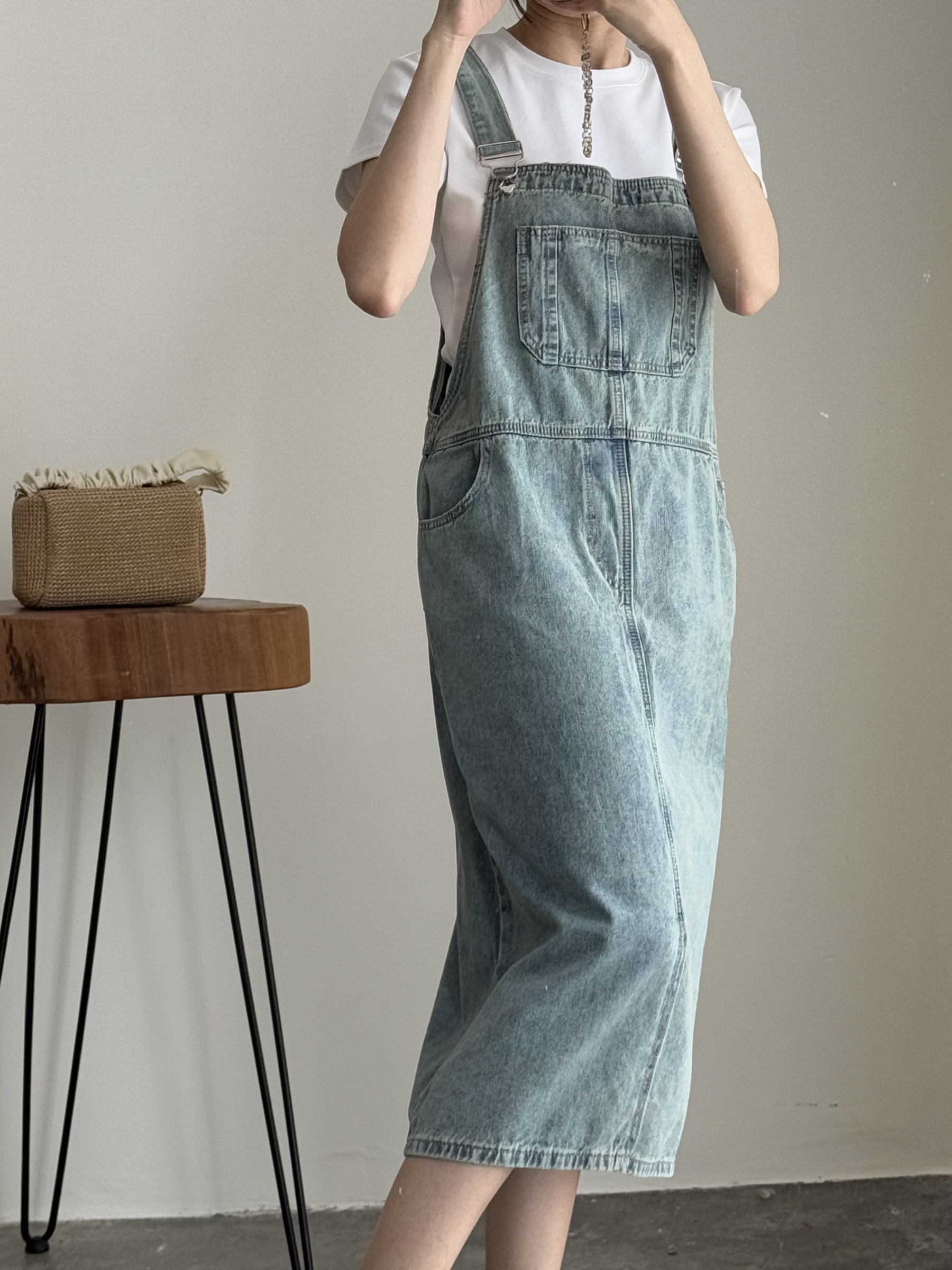 American Denim Dungaree Dress & Pezy Basic Tee-The Black Bow-