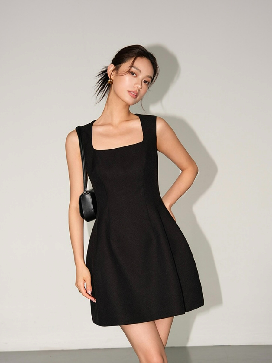 Jaime Squre Neck Mini Hem Dress-The Black Bow-