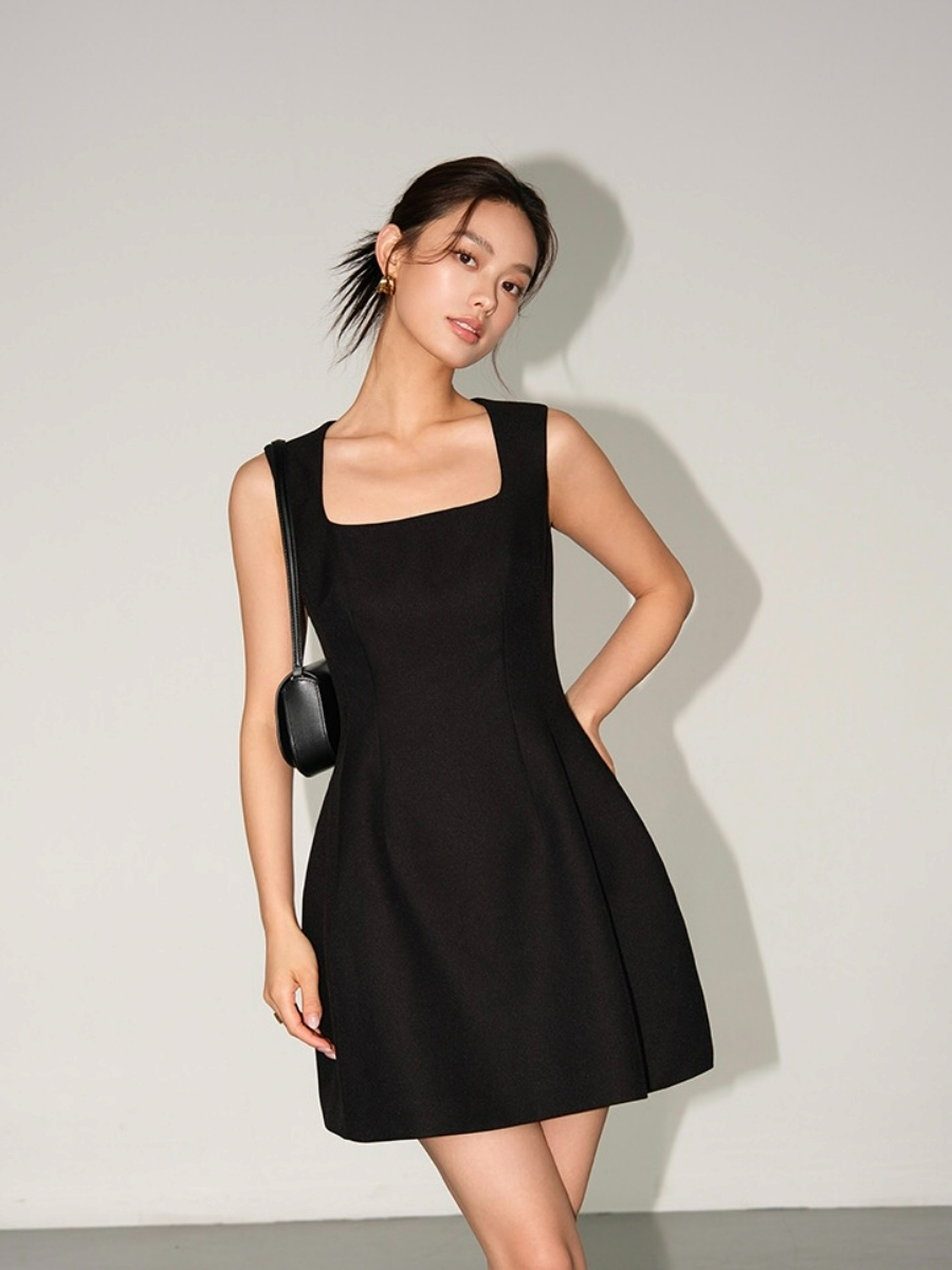 Jaime Squre Neck Mini Hem Dress-The Black Bow-