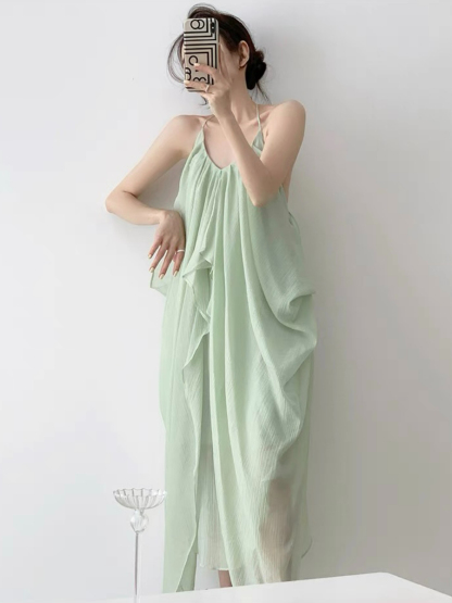 Nubia Halter Neck Layered Flowy Dress-The Black Bow-