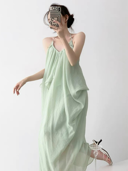 Nubia Halter Neck Layered Flowy Dress-The Black Bow-