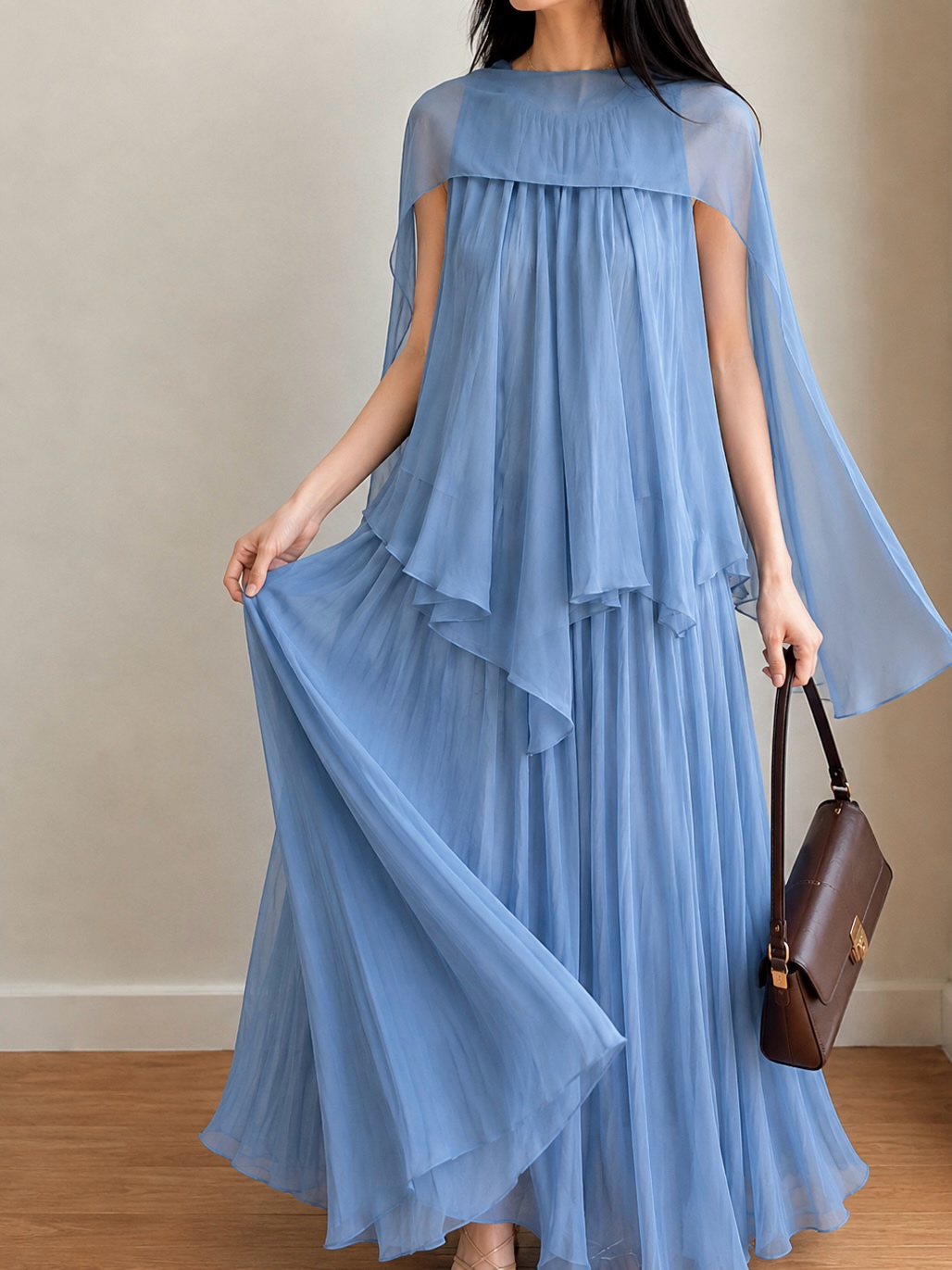 Cape-Drape Chiffon Top & Skirt (Sold Seperately)