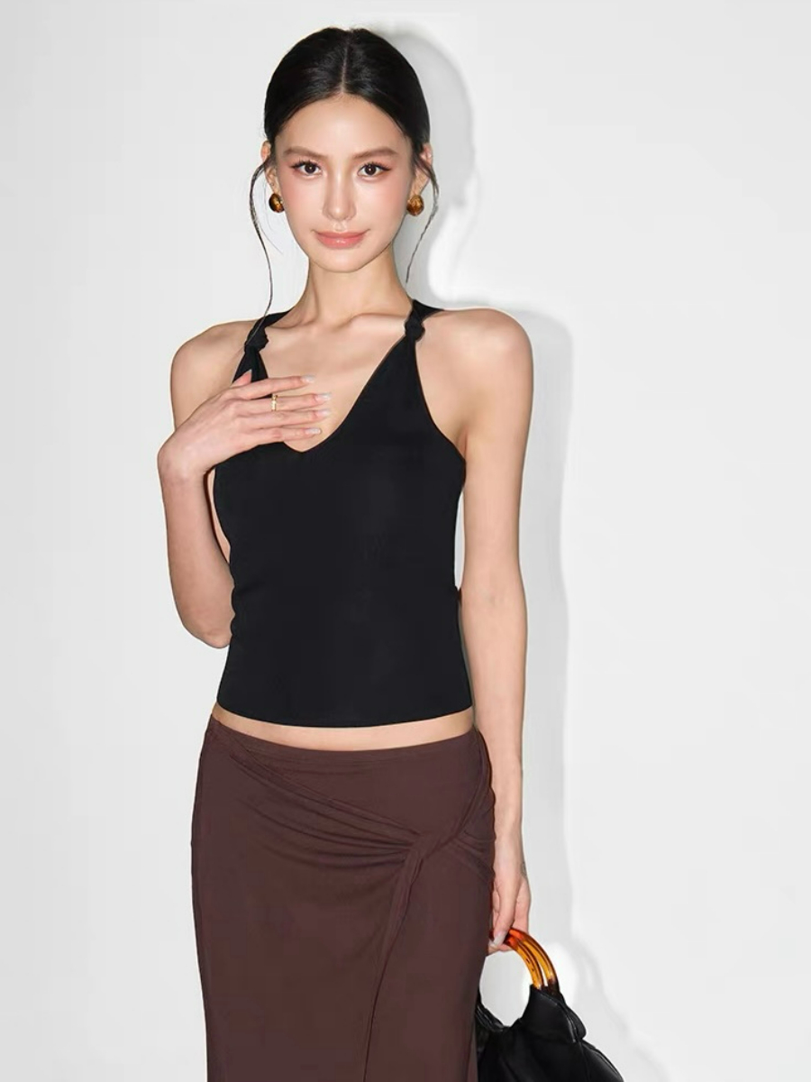 Francetta Shoulder Knot V-Neck Top