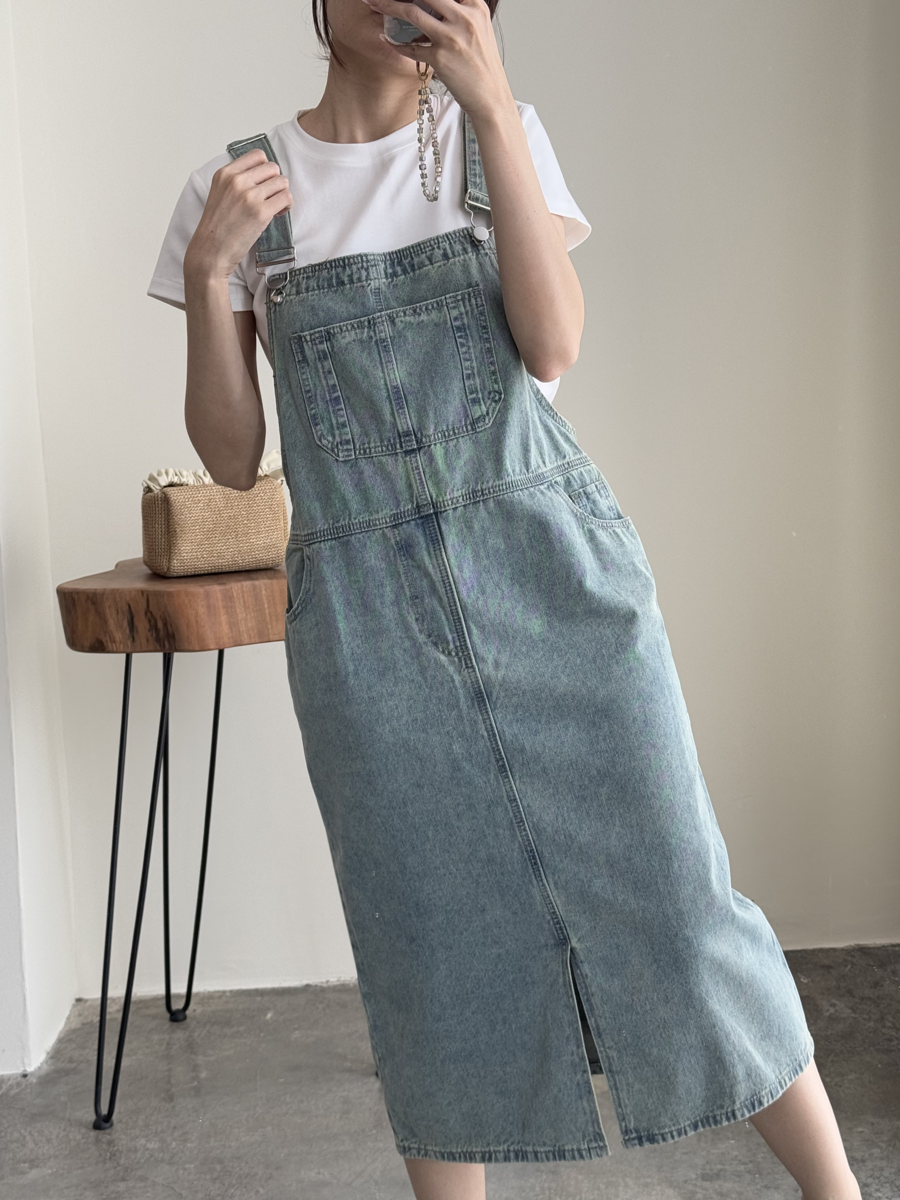 American Denim Dungaree Dress & Pezy Basic Tee-The Black Bow-
