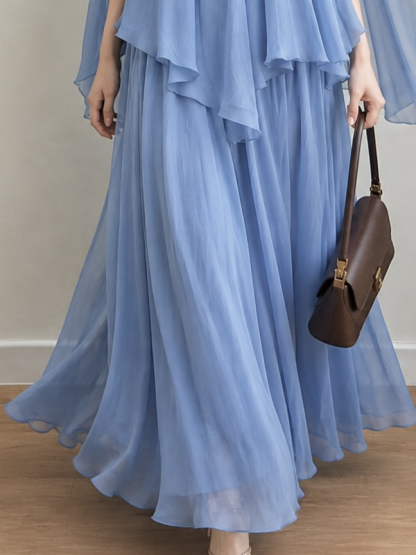 Cape-Drape Chiffon Top & Skirt (Sold Seperately)
