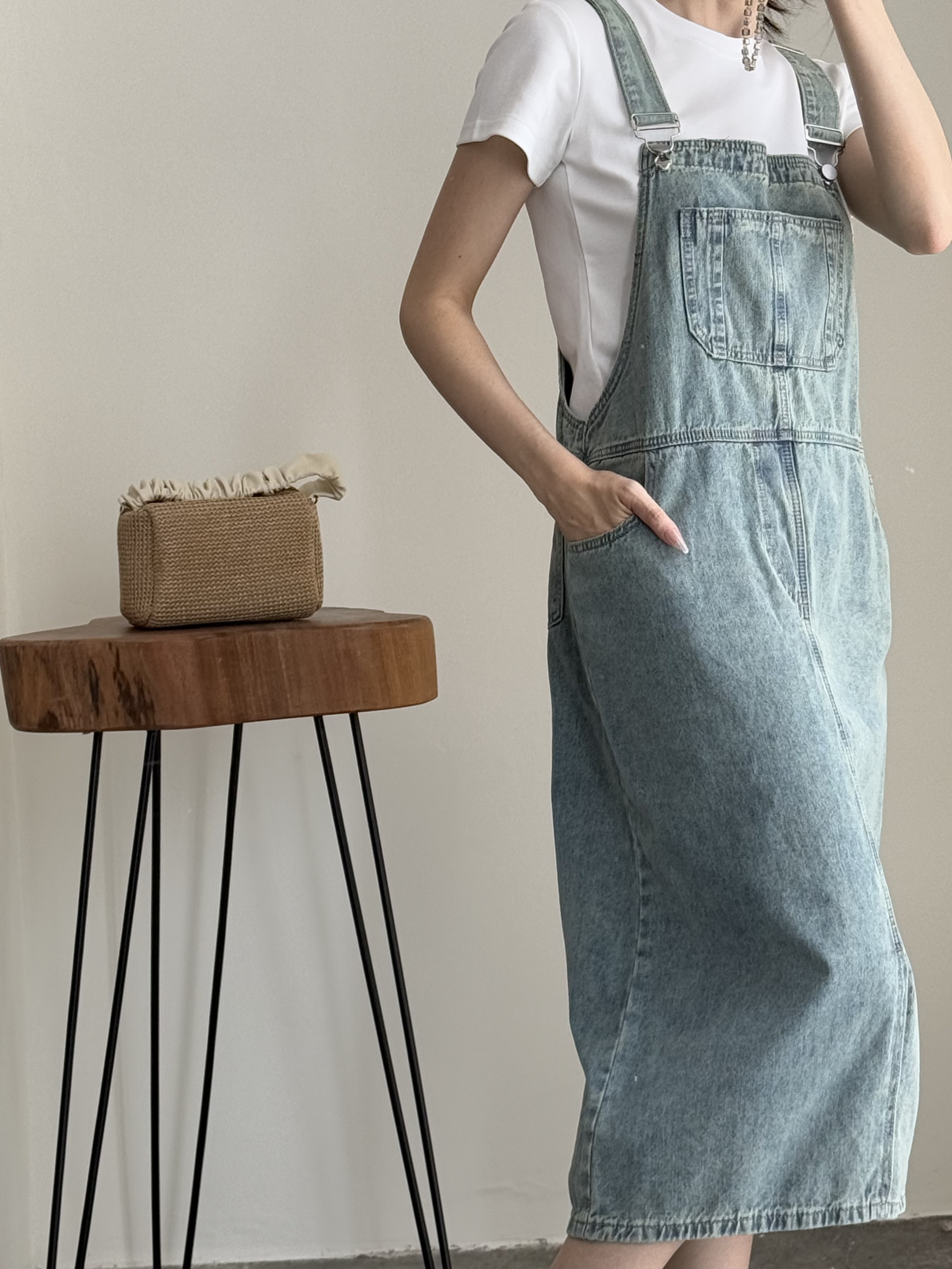 American Denim Dungaree Dress & Pezy Basic Tee-The Black Bow-