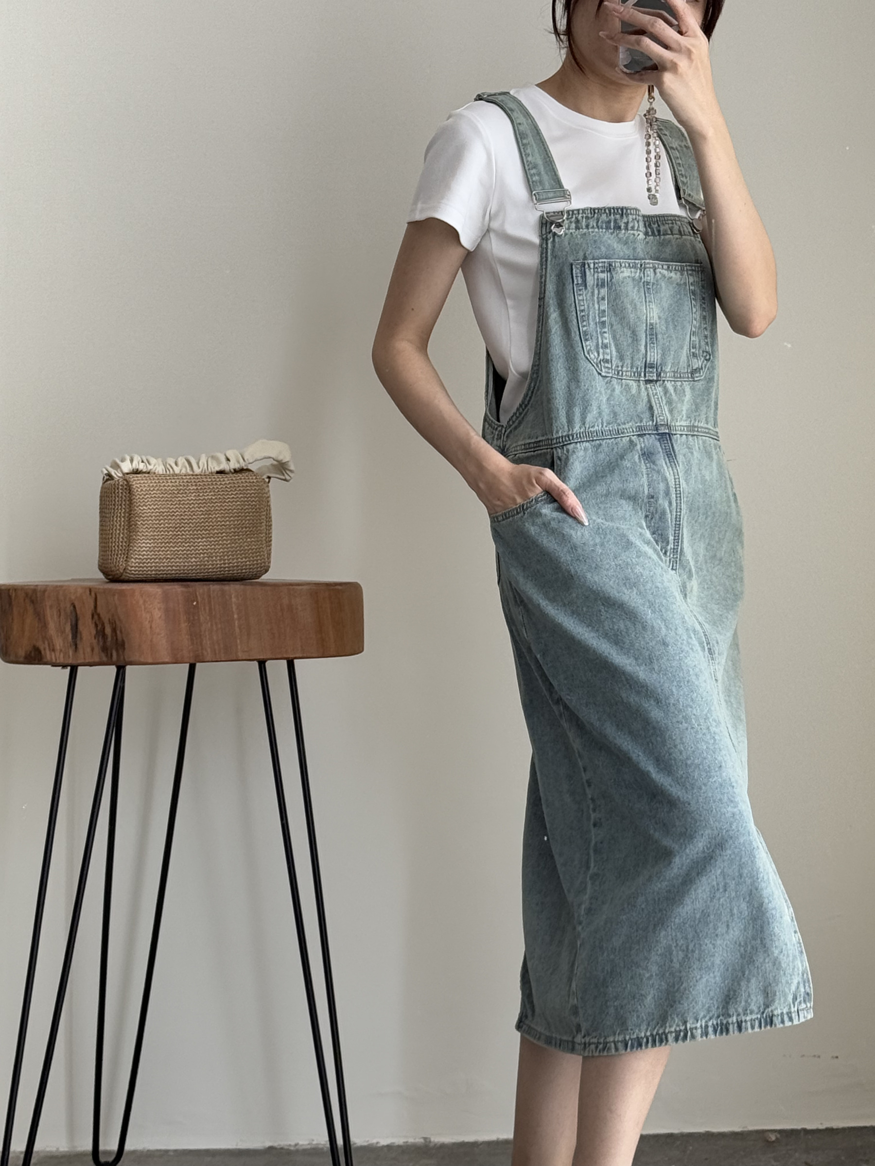 American Denim Dungaree Dress & Pezy Basic Tee-The Black Bow-