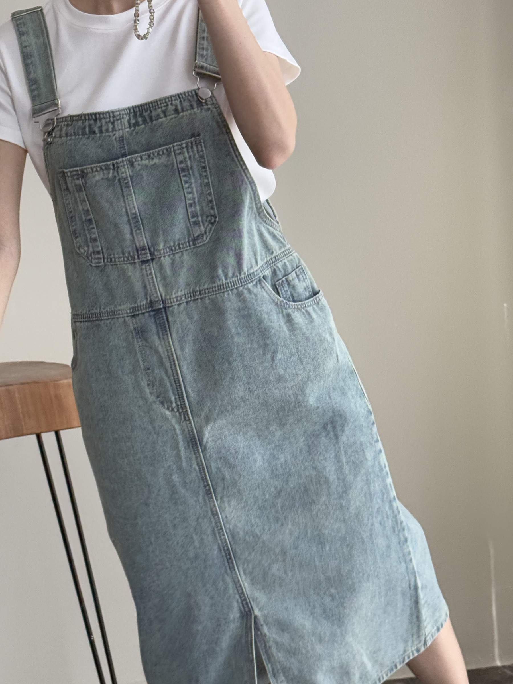 American Denim Dungaree Dress & Pezy Basic Tee-The Black Bow-