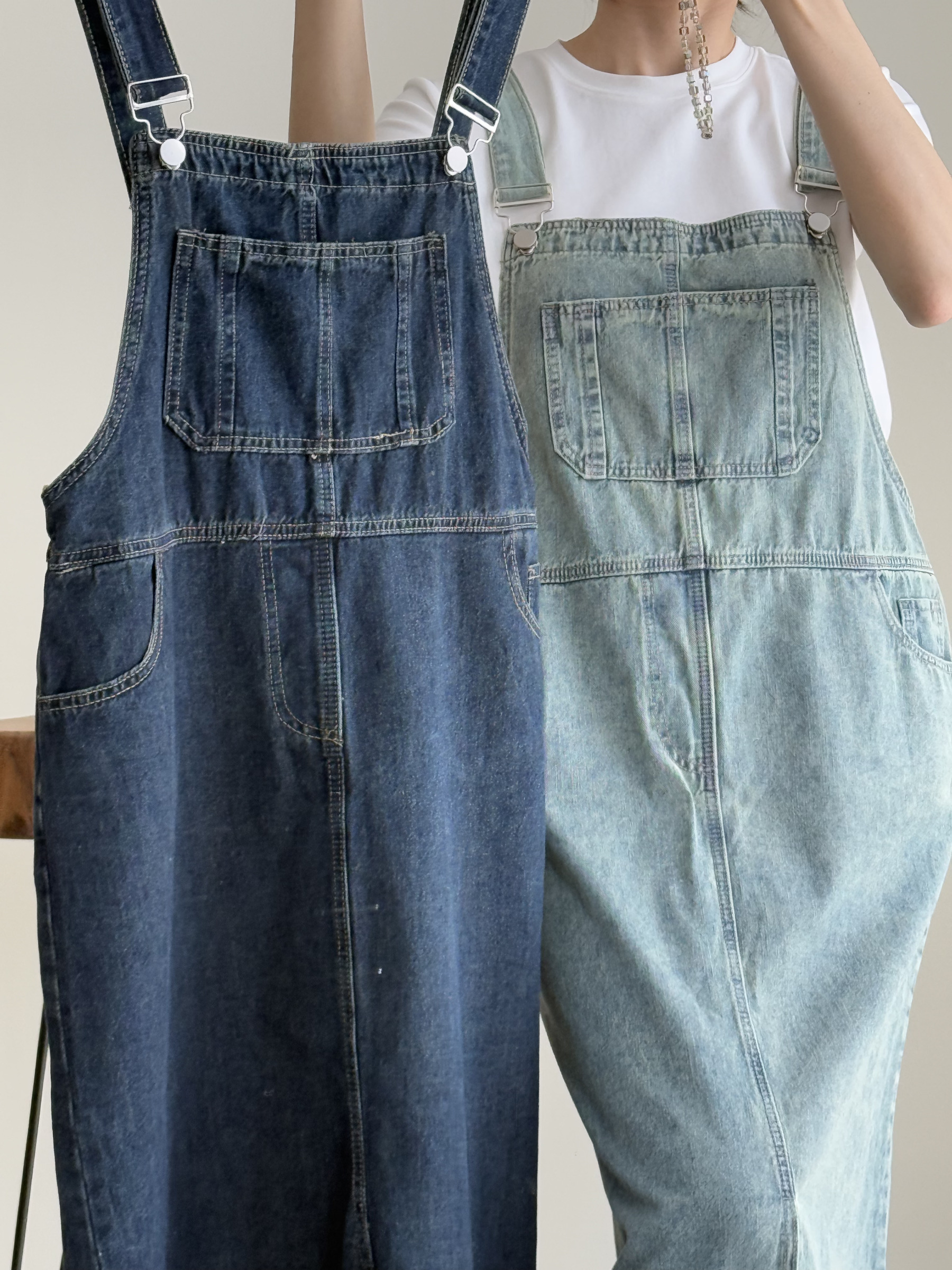 American Denim Dungaree Dress & Pezy Basic Tee-The Black Bow-