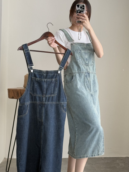 American Denim Dungaree Dress & Pezy Basic Tee-The Black Bow-
