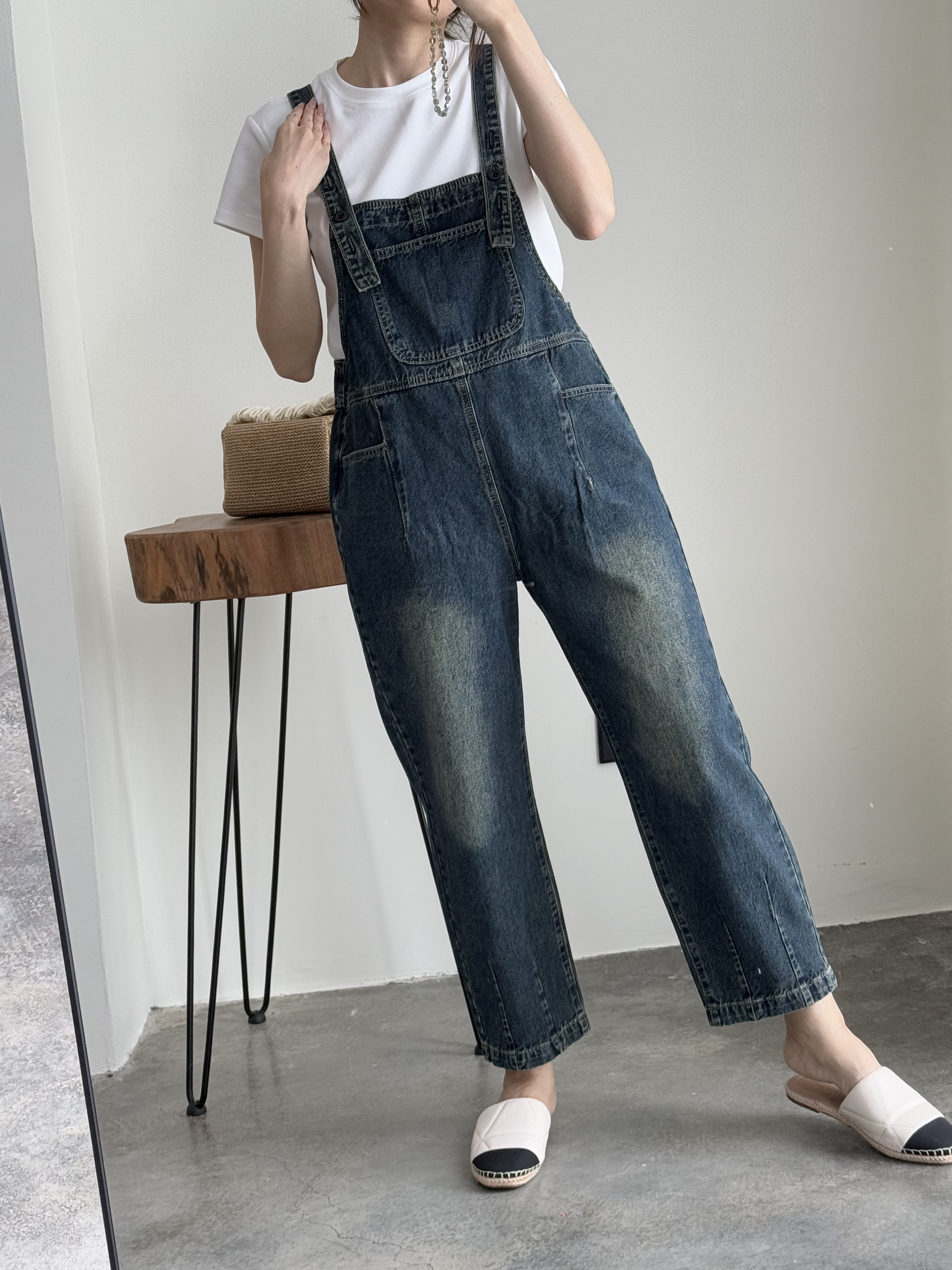 American Denim Dungaree Pants & Pezy Basic Tee-The Black Bow-