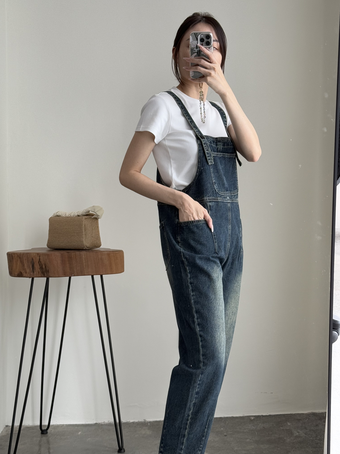American Denim Dungaree Pants & Pezy Basic Tee-The Black Bow-