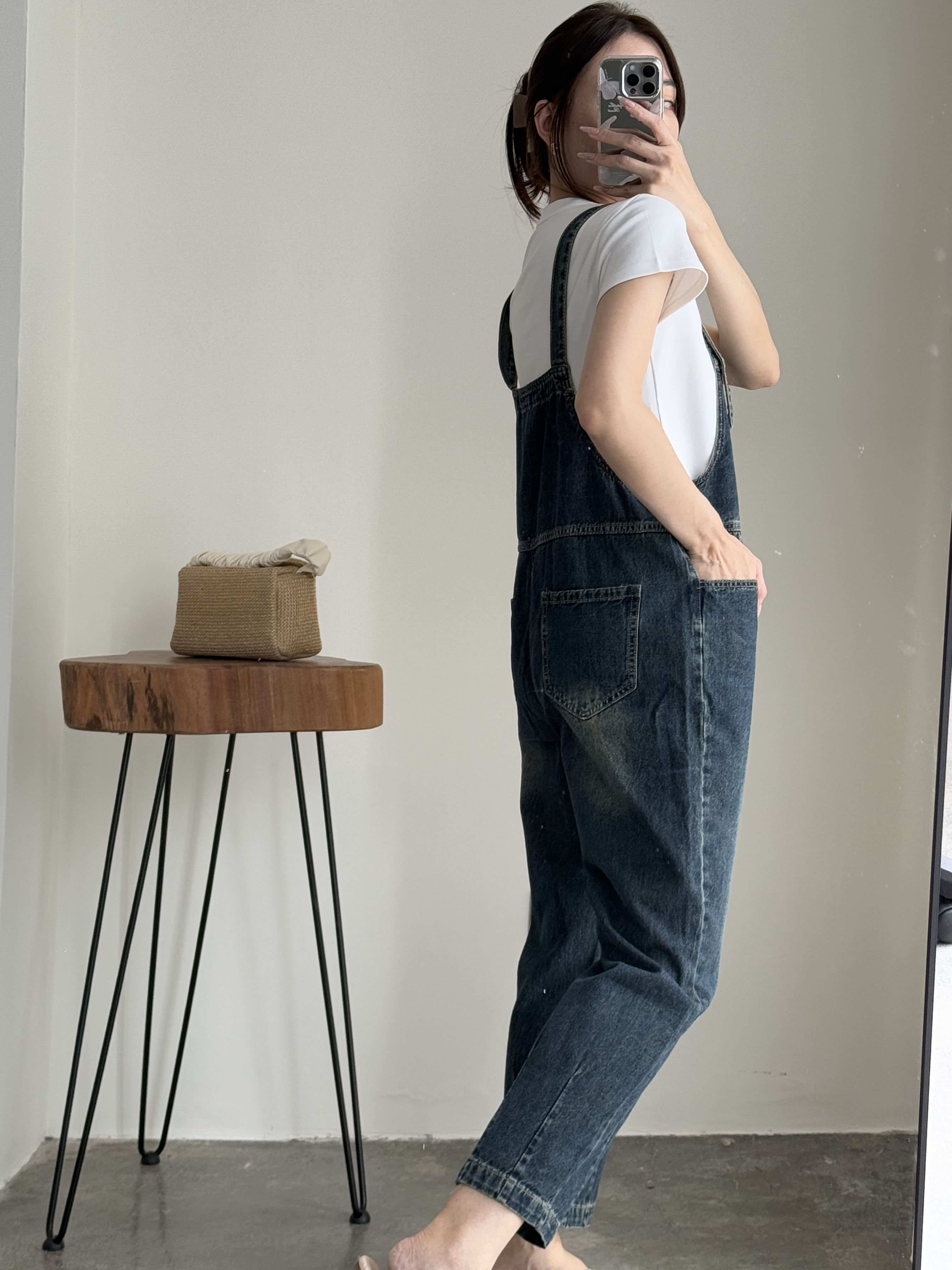 American Denim Dungaree Pants & Pezy Basic Tee-The Black Bow-