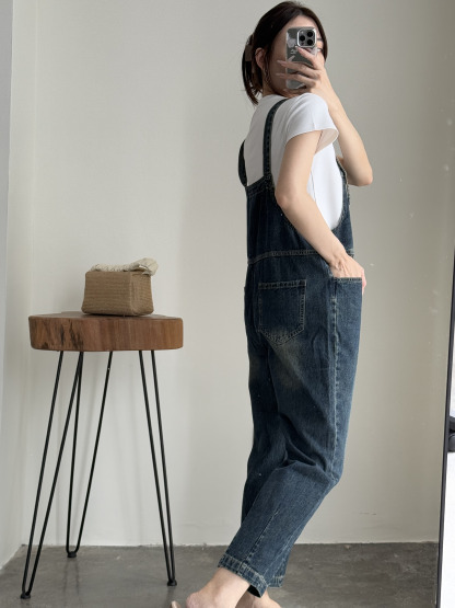 American Denim Dungaree Pants & Pezy Basic Tee-The Black Bow-