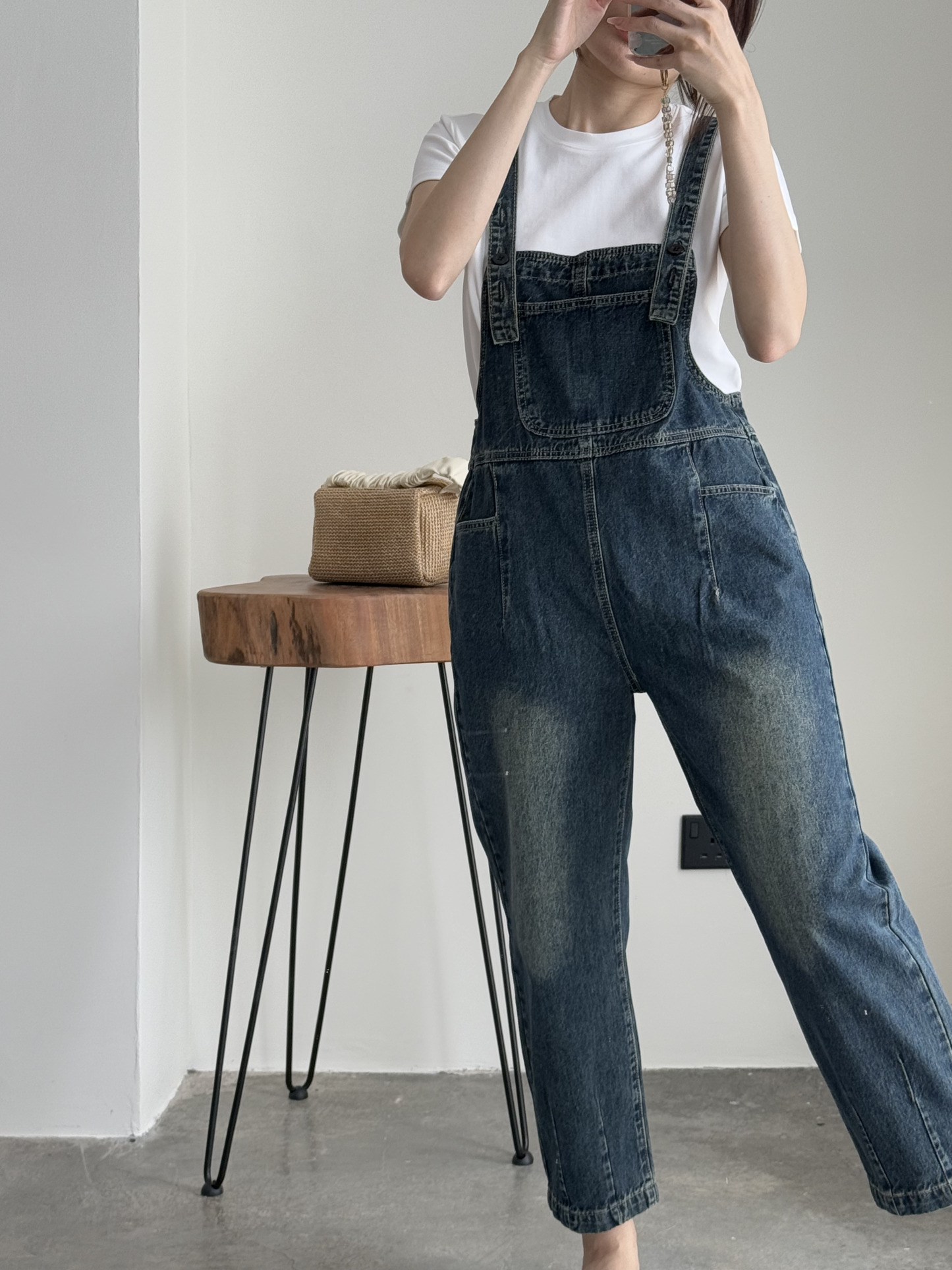 American Denim Dungaree Pants & Pezy Basic Tee-The Black Bow-