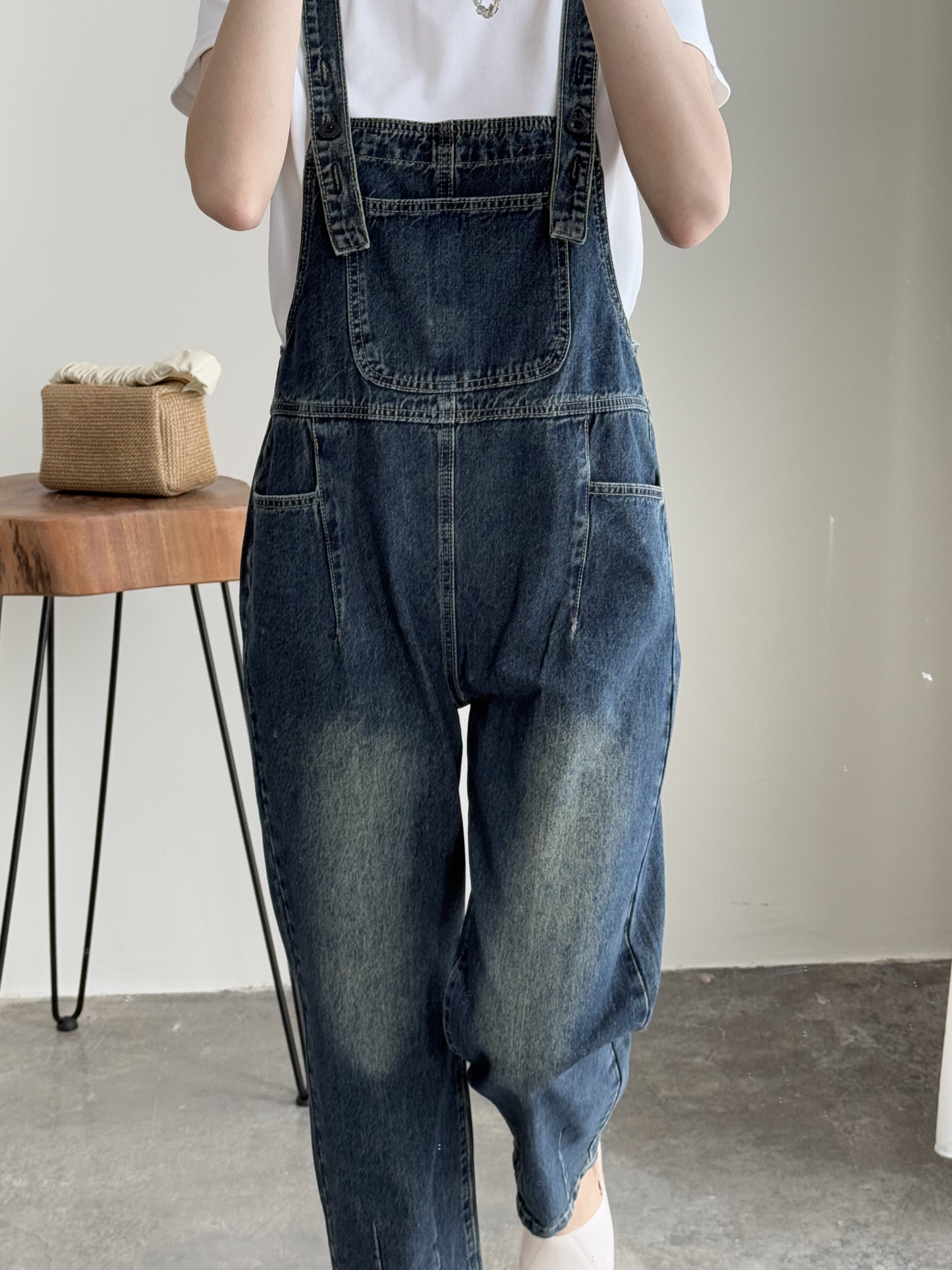 American Denim Dungaree Pants & Pezy Basic Tee-The Black Bow-