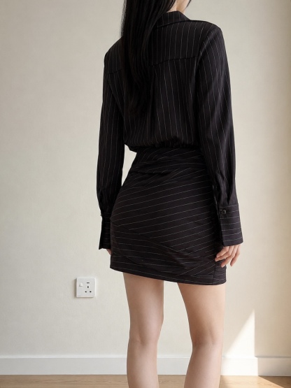 Cataleya Pinstripe Ruched Shirt Dress