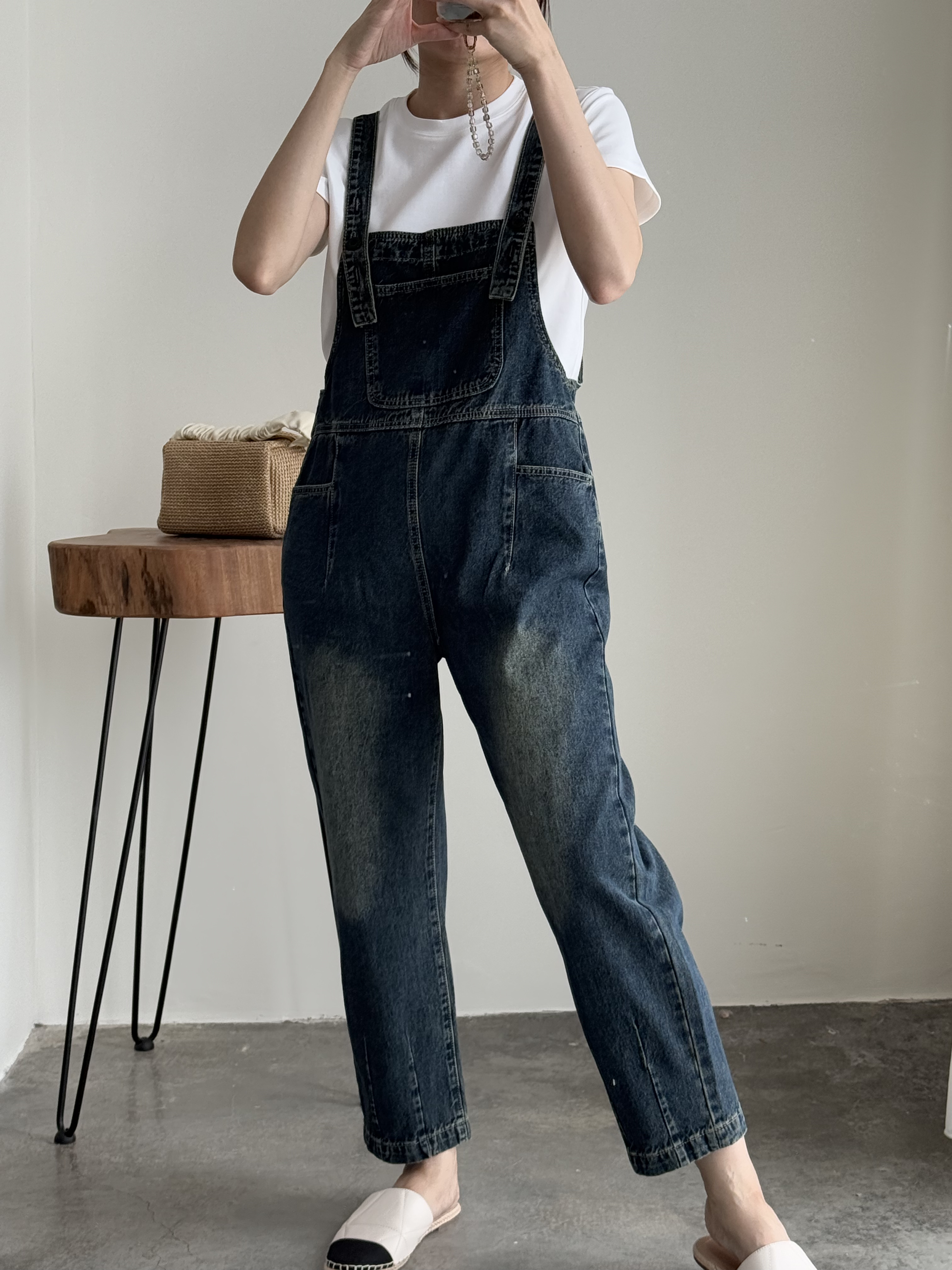 American Denim Dungaree Pants & Pezy Basic Tee-The Black Bow-